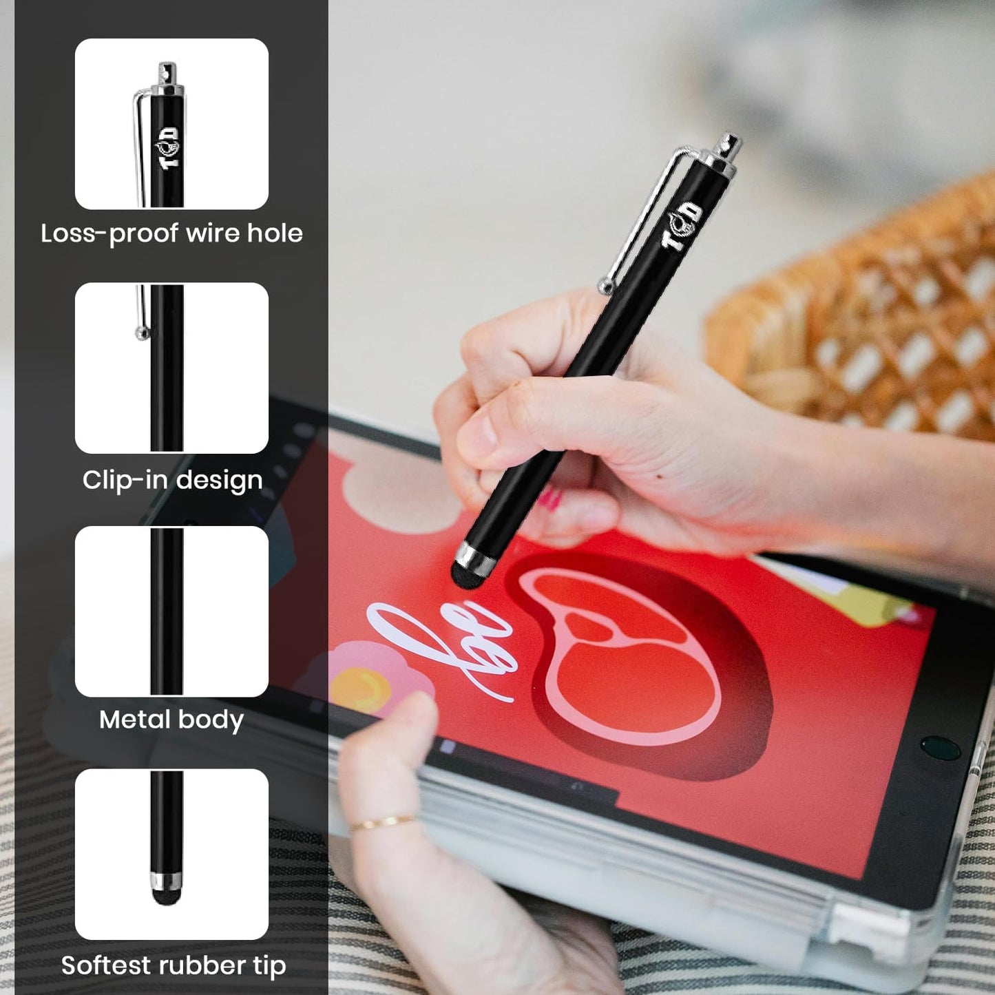 TCD 10-Pack Stylus Pen Set – Universal Capacitive Pen for iPad, iPhone, Tablet, Laptop – Premium Thick Rubber Tip Styluses for All Touchscreen Devices, Black