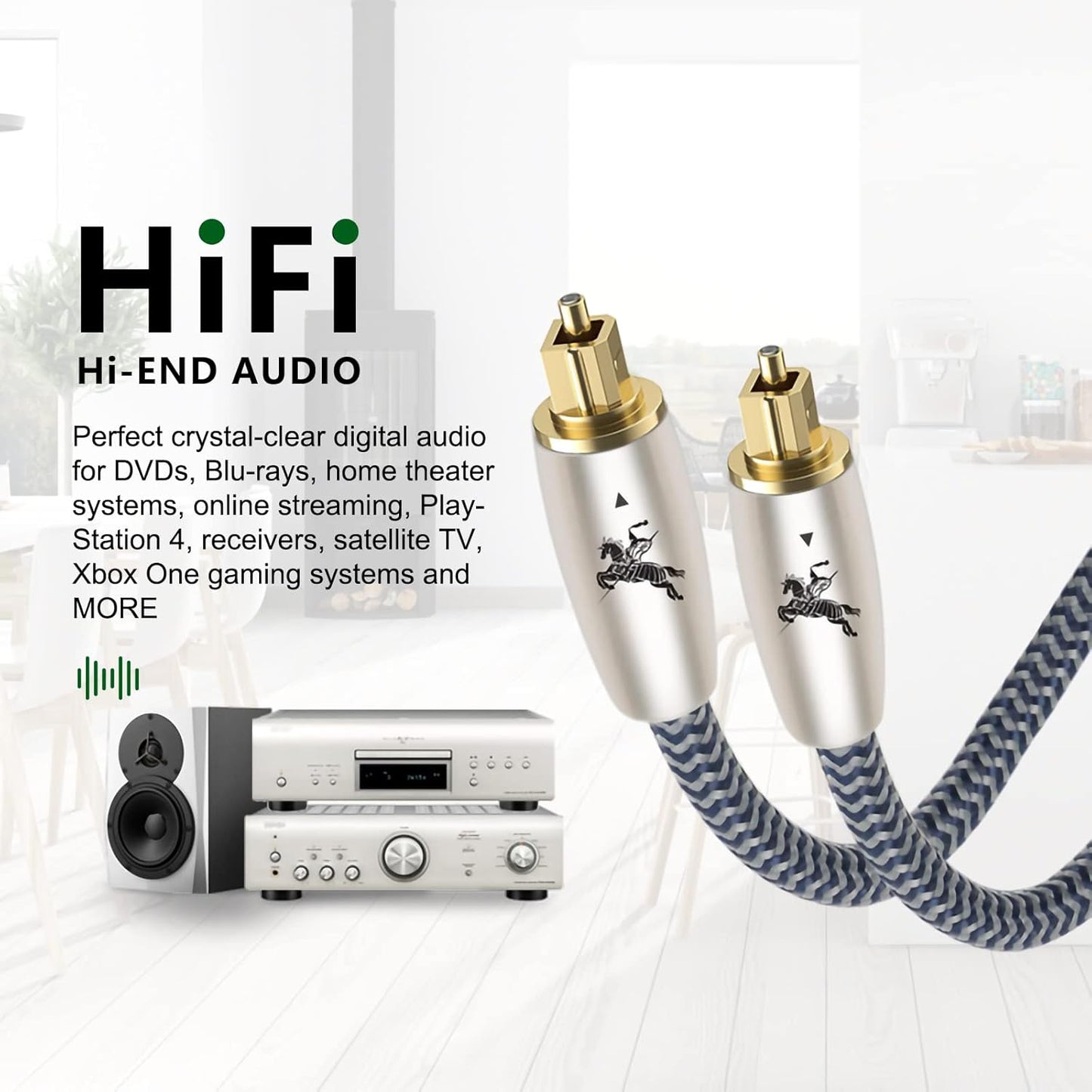 Digital Fiber Optic Audio Cable for Sound Bar Toslink Cord Male to Male 24K Gold Plated Connector Optical Audio Cable 6ft 10ft S/PDIF Glass Core, 3.3feet/1M IMP-2201