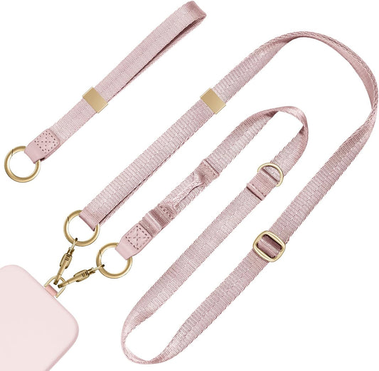 Phone Lanyard 2 in 1, Anti Theft Phone Strap Crossbody for Women Men, Adjustable Phone Wrist Strap with 2 Pack Tether Tabs