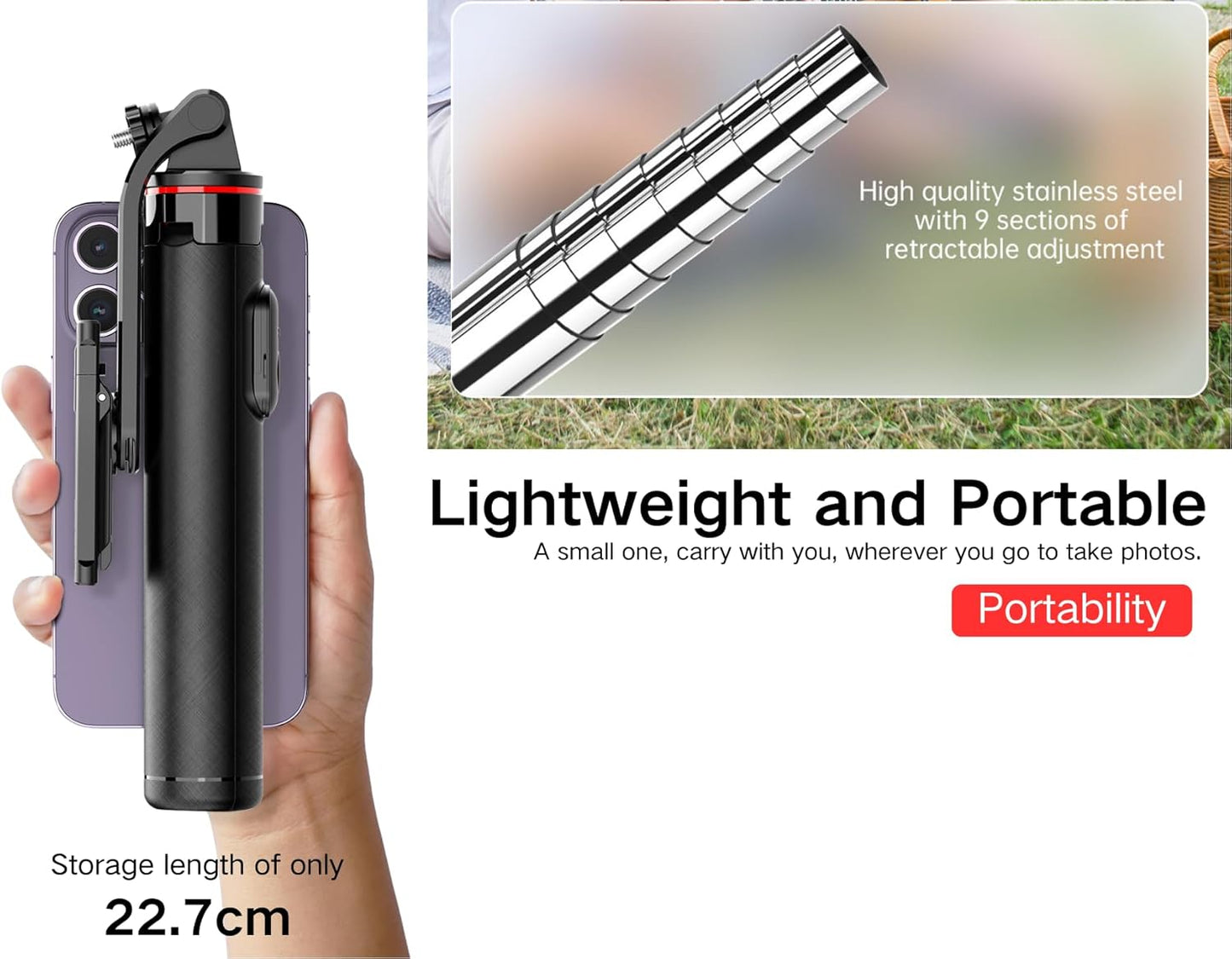 C13D 53" Selfie Stick Tripod with Fill Lights, Bluetooth Remote – Detachable Phone Mount, Dual Light Modes, for iPhone, Android, GoPro & Camera