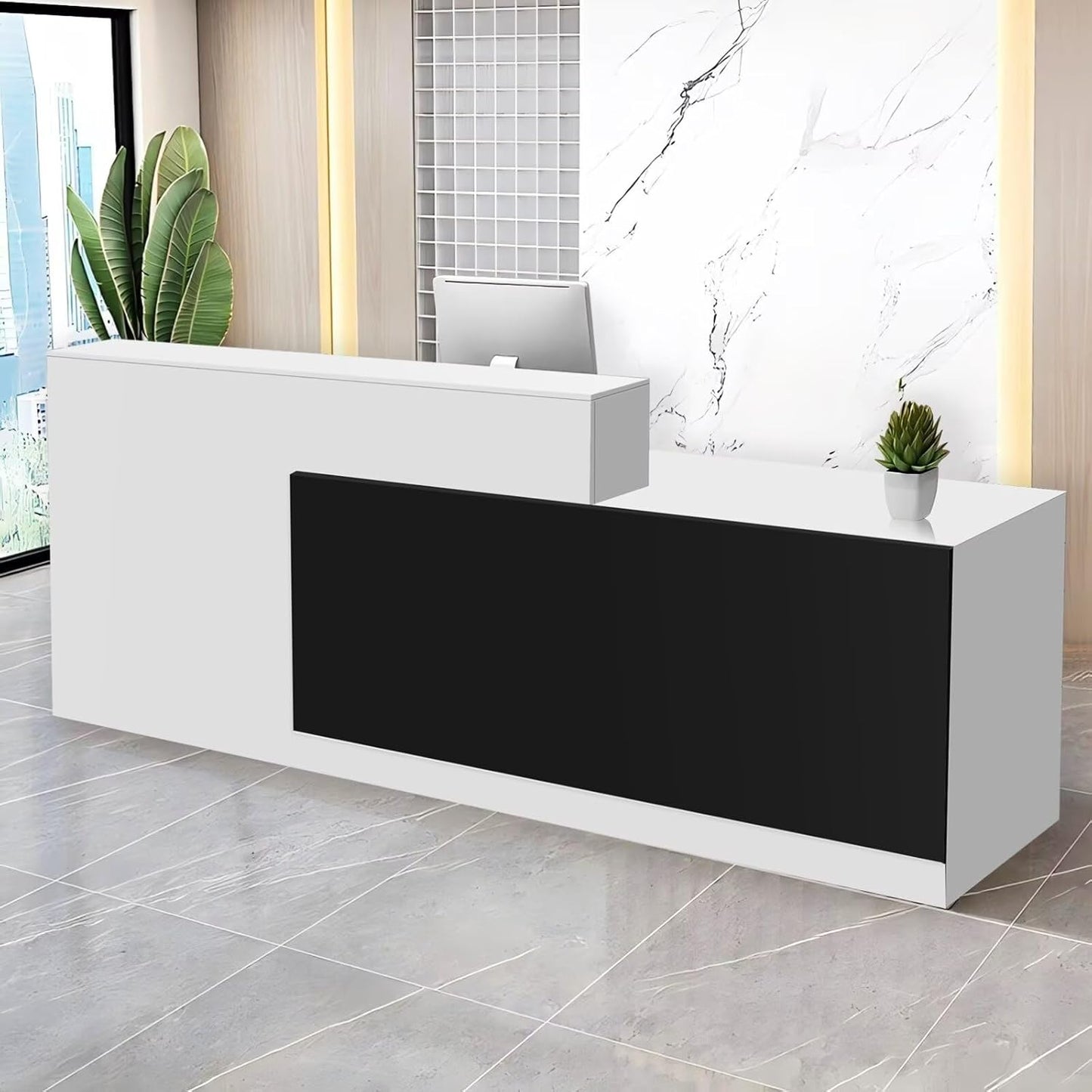 Reception Desk with Counter Modern Checkout Counter with Lockable Drawer Keyboard Tray Receptionist Desk for Office Salon Reception Table E Right 63inch/160cm