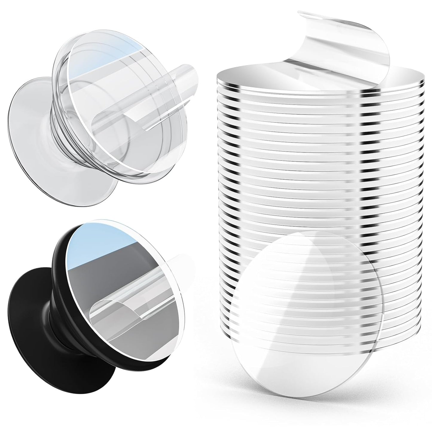 30 Pack Super Sticky Adhesive, Clear Invisible Adhesive Replacement for Pop Socket Base, 1.4 Inch Non-Damaging Double Sided Tapes for Phone Collapsible Grip & Stand Back