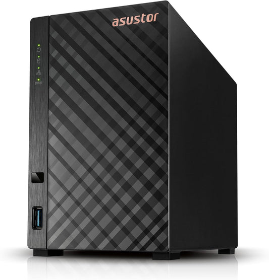 Asustor Drivestor 2 Lite AS1102TL, 2 Bay NAS, 1.7GHz Quad Core, 1GbE Port, 1GB RAM DDR4, Personal Private Cloud, Backup for Home & Small Office, Network Attached Storage(Diskless)