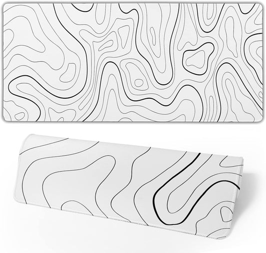White Mouse Pad Large XL Gaming Mouse Pad for Desk Topographic Mouse Pad Desk Pad Gaming Mouse Pad White Desk Mat Extended Black and White White Topo Mousepad White Topographic Mouse Pad Full Size