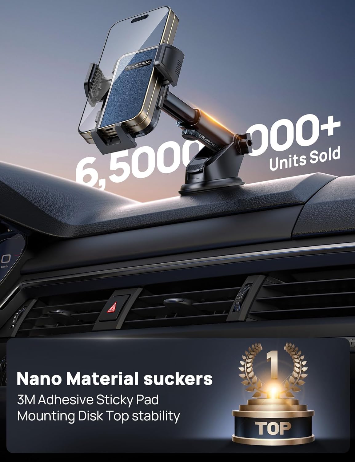 [2025 New] Dashboard Phone Holders for Your Car [Military Grade Stable] Phone Holders for Your Car, Non-Slip Silicone Carbon Fiber Car Phone Mount, Rotatable Suction Cup for All Phone, Blue