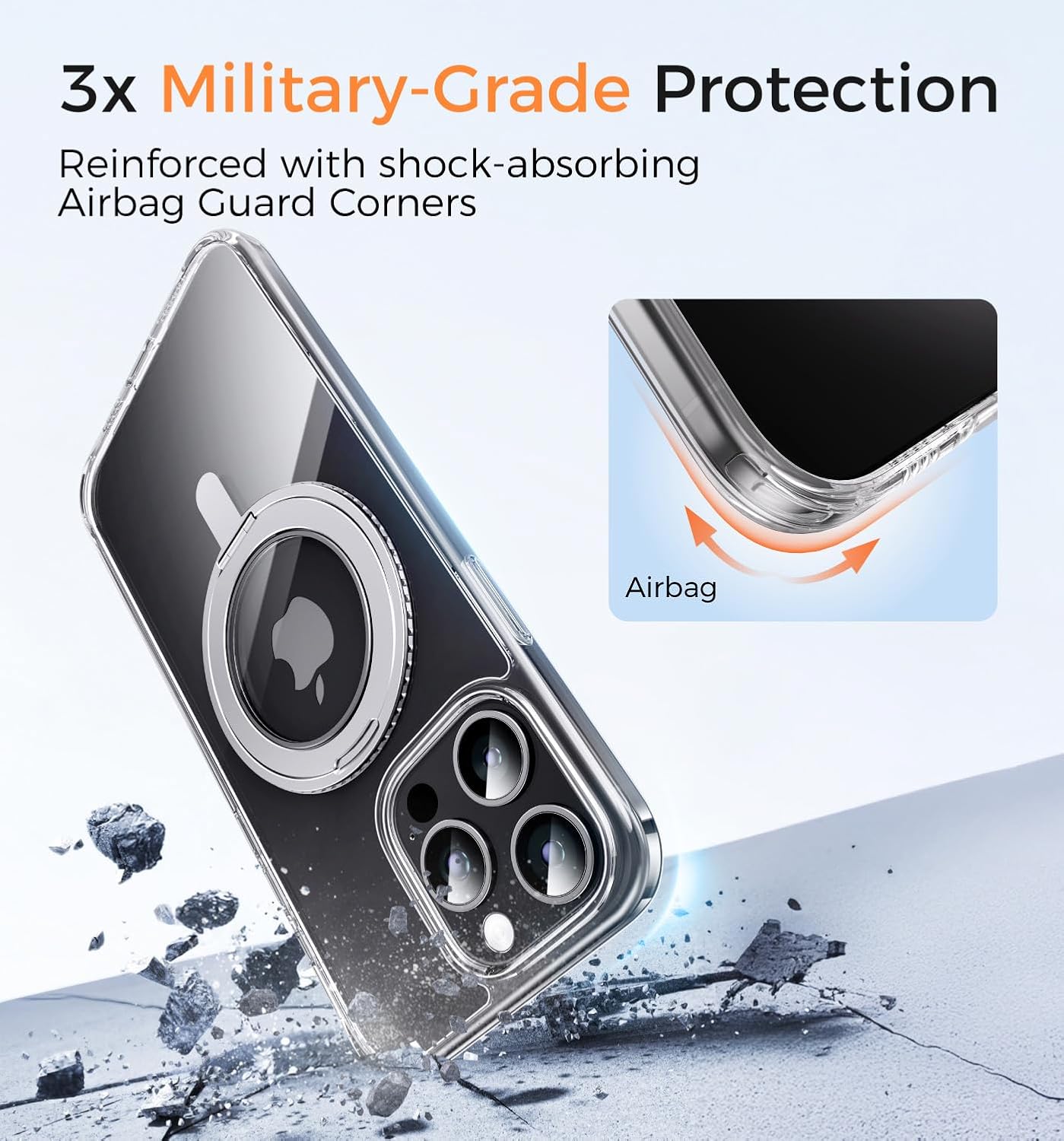 MAGIC JOHN for iPhone 15 Pro Case 360° Rotatable Magnetic Invisible Stand, Fit for MagSafe 15 Pro Phone Case, 16FT Military Grade Shockproof for iPhone 15 Pro Case with Kickstand, Clear