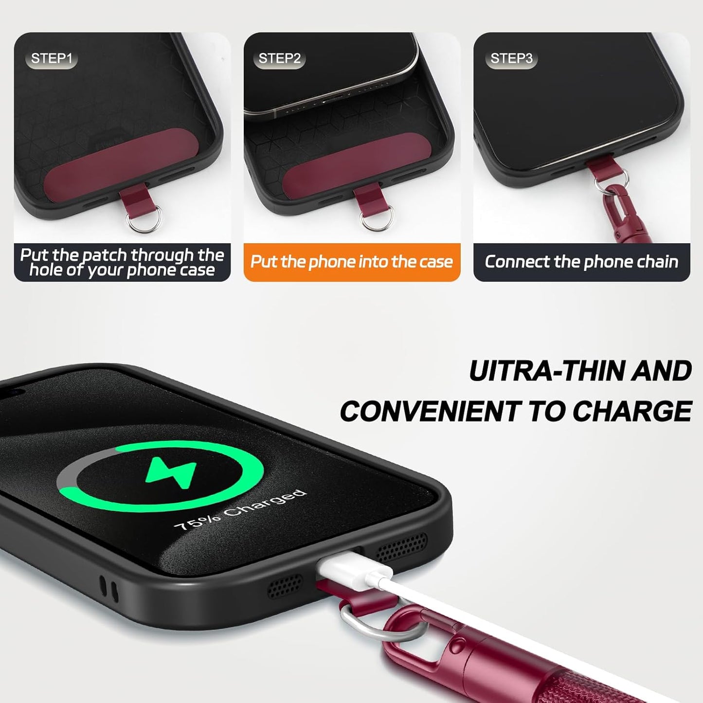 3 Pack Phone Lanyard,1×Phone crossbody strap,1×Phone Neck Strap,1×Wrist Strap,3×Tether Tabs,Universal Cell Phone Multifuctional Patch Polyester Lanyards(Wine)