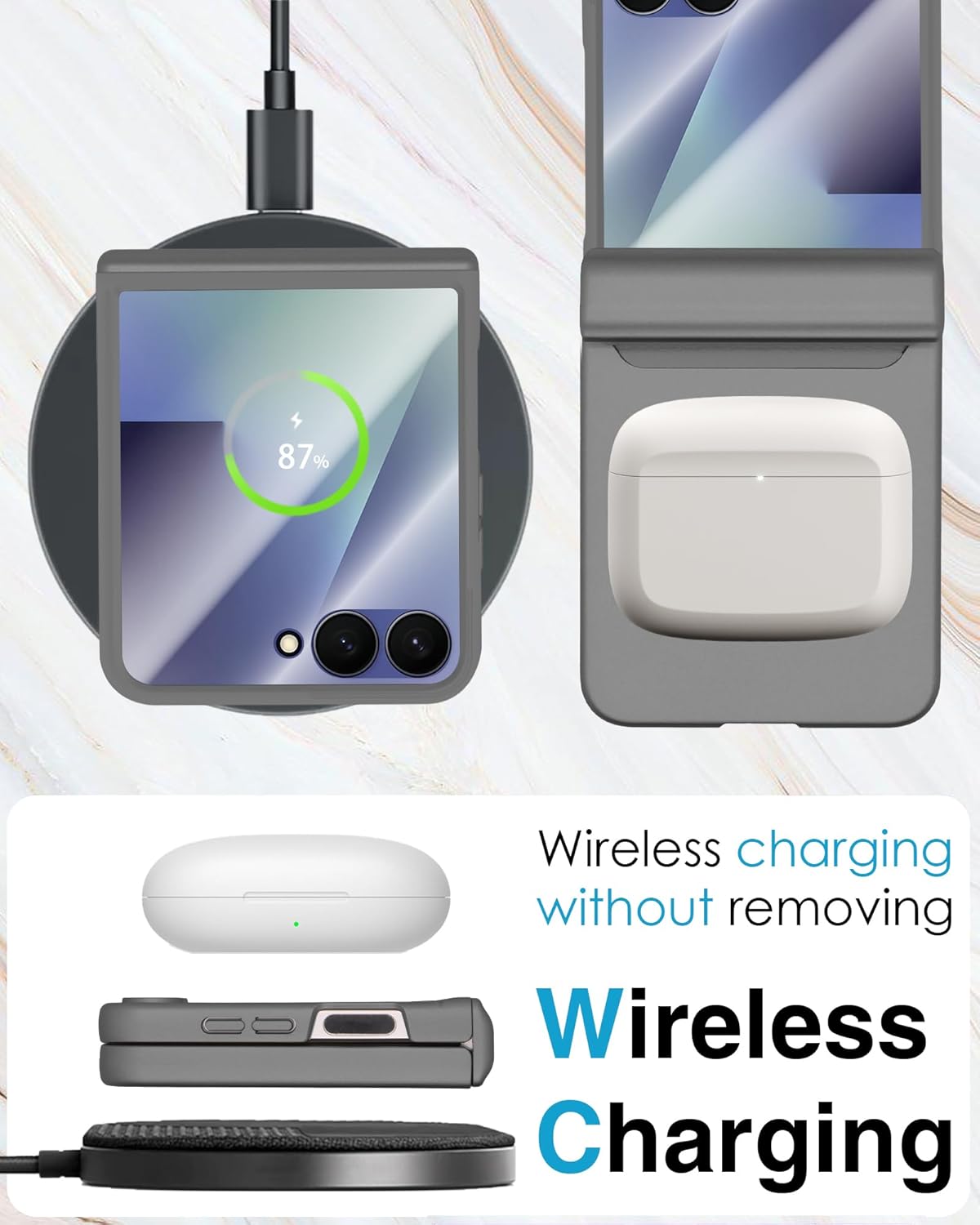 STORMTAL for Samsung Galaxy Z Flip 7 Case, Hinge Protection, Built-in Screen Protector, Wireless Charging, Shockproof, Slim Rugged Phone Protective Case for Galaxy Z Flip 7 Gray