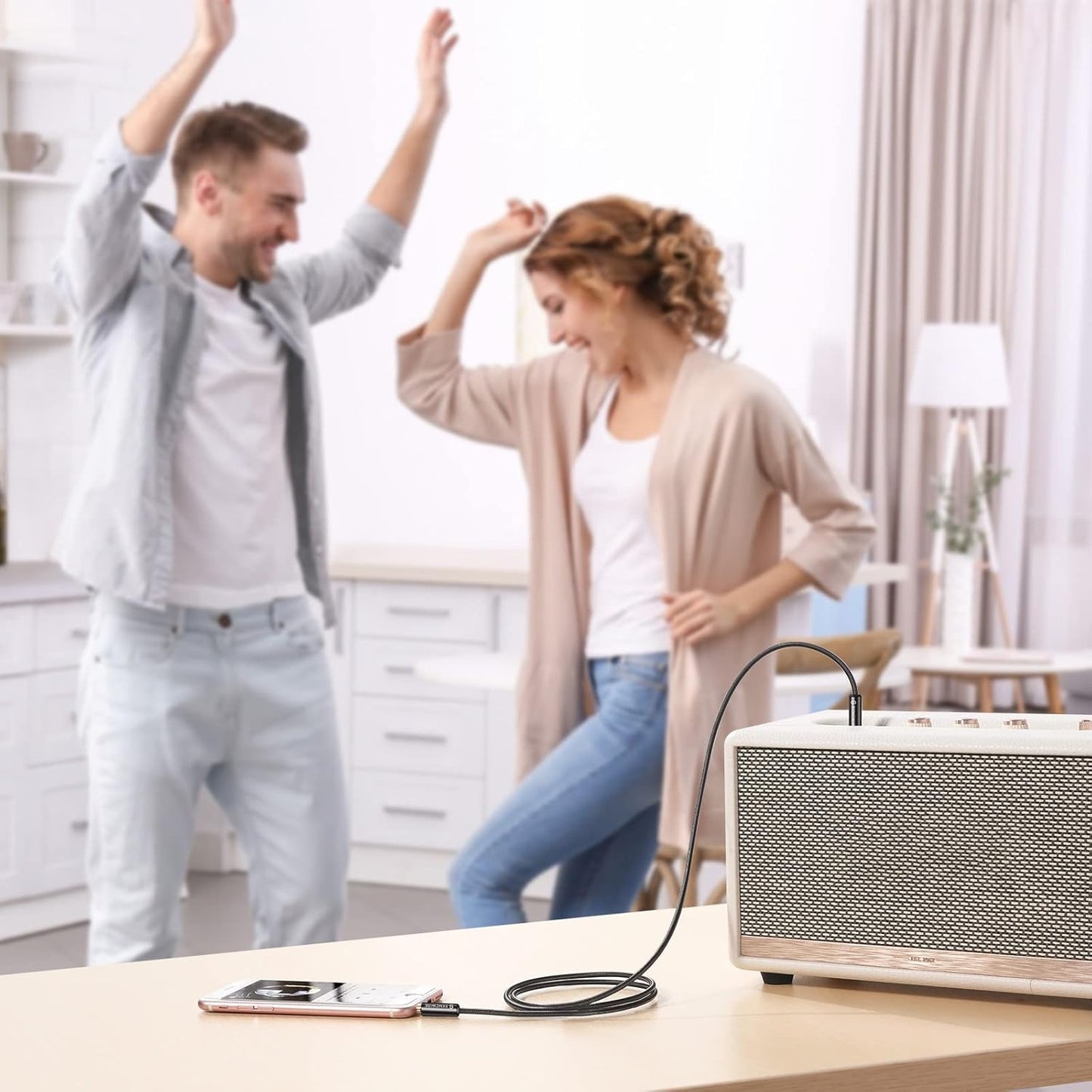 SYNCWIRE 3.5mm Nylon Braided Aux Cable (16.4ft/5m, Hi-Fi Sound), Audio Auxiliary Input Adapter Male to Male AUX Cord for Headphones, Car, Home Stereo, Speaker, iPhone, iPad, iPod, Echo & More - Black