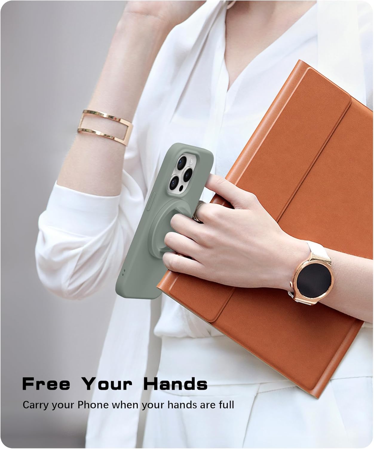 GONEZ Magnetic Phone Grip Compatible with MagSafe, Removable Silicone Loop Grip, Phone Ring Holder for Back of Phone for iPhone 16/15/14/13/12 Series, Calke Green