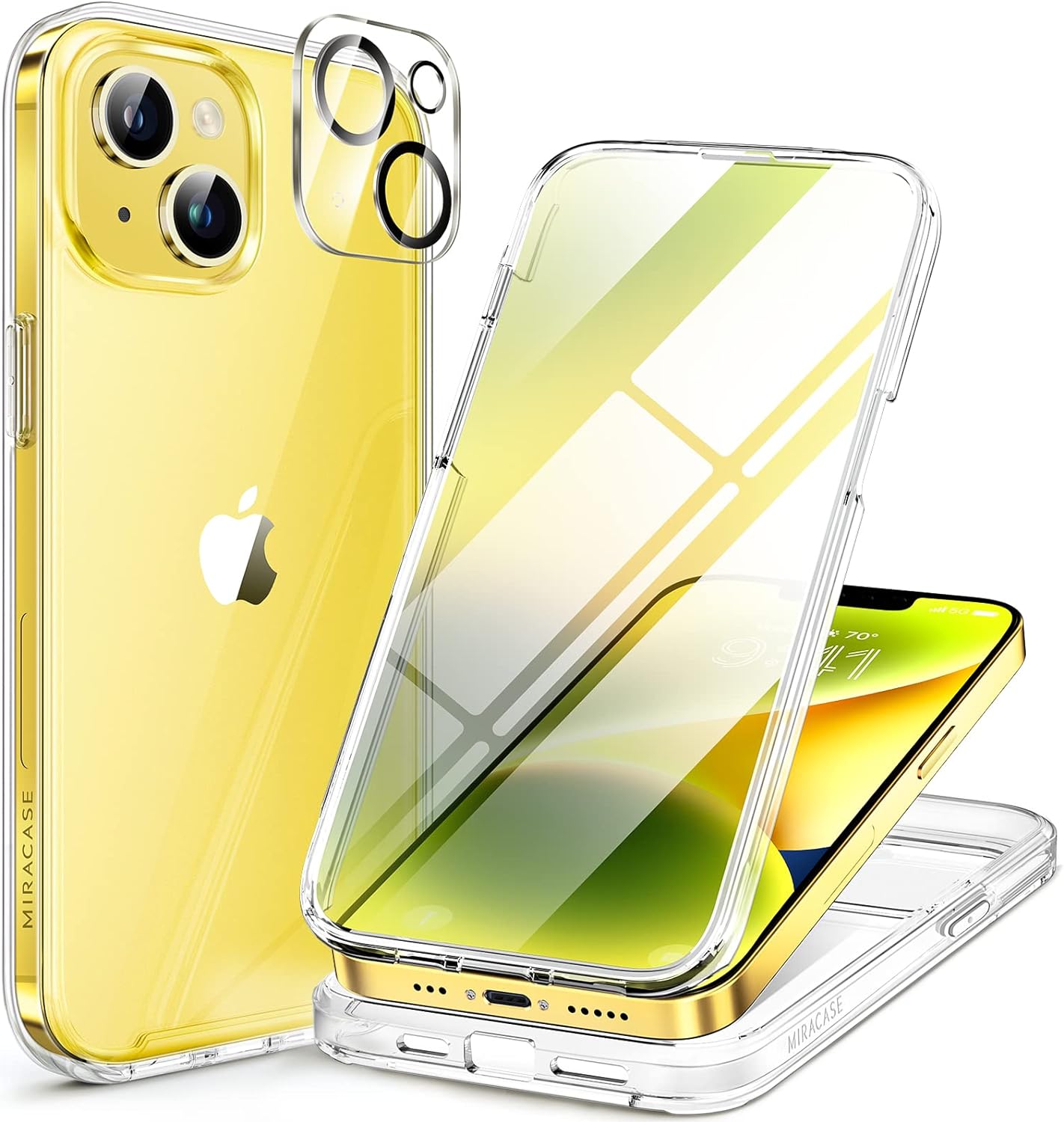 Miracase Glass Series Designed for iPhone 14 Plus Case 6.7 inch, 2023 Upgrade Full-Body Clear Bumper Case with Built-in 9H Tempered Glass Screen Protector and Camera Lens Protector,Clear