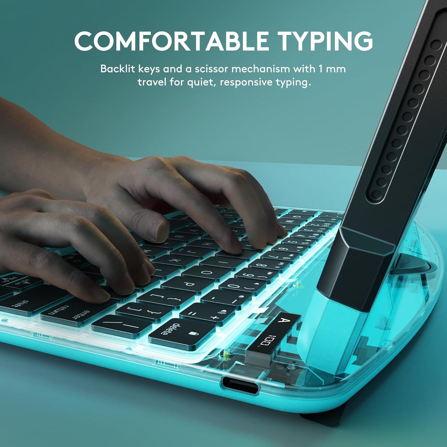 GUSGU Transparent Case with Wireless Keyboard for iPad 10.2-in (7th, 8th, and 9th Gen), 7 Colors Backlight, Trackpad, 360°Rotating Stand, Tech Style