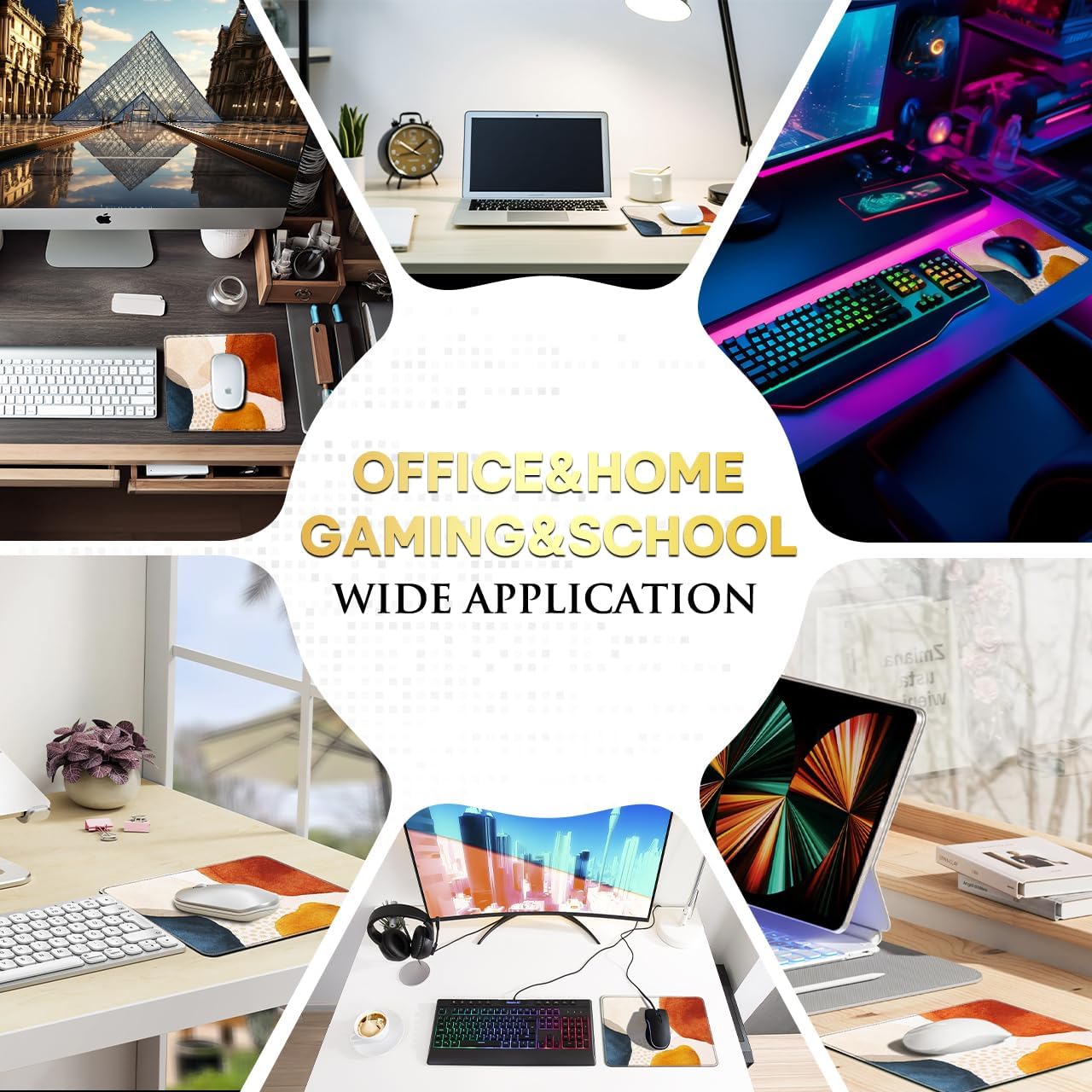 JIKIOU 3 Pack Mouse Pad with Stitched Edge, Comfortable Mouse Pads with Non-Slip Rubber Base, Washable Mousepads Bulk with Lycra Cloth, Mouse Pads for Computers Laptop Mouse 10.2x8.3x0.12in Boho