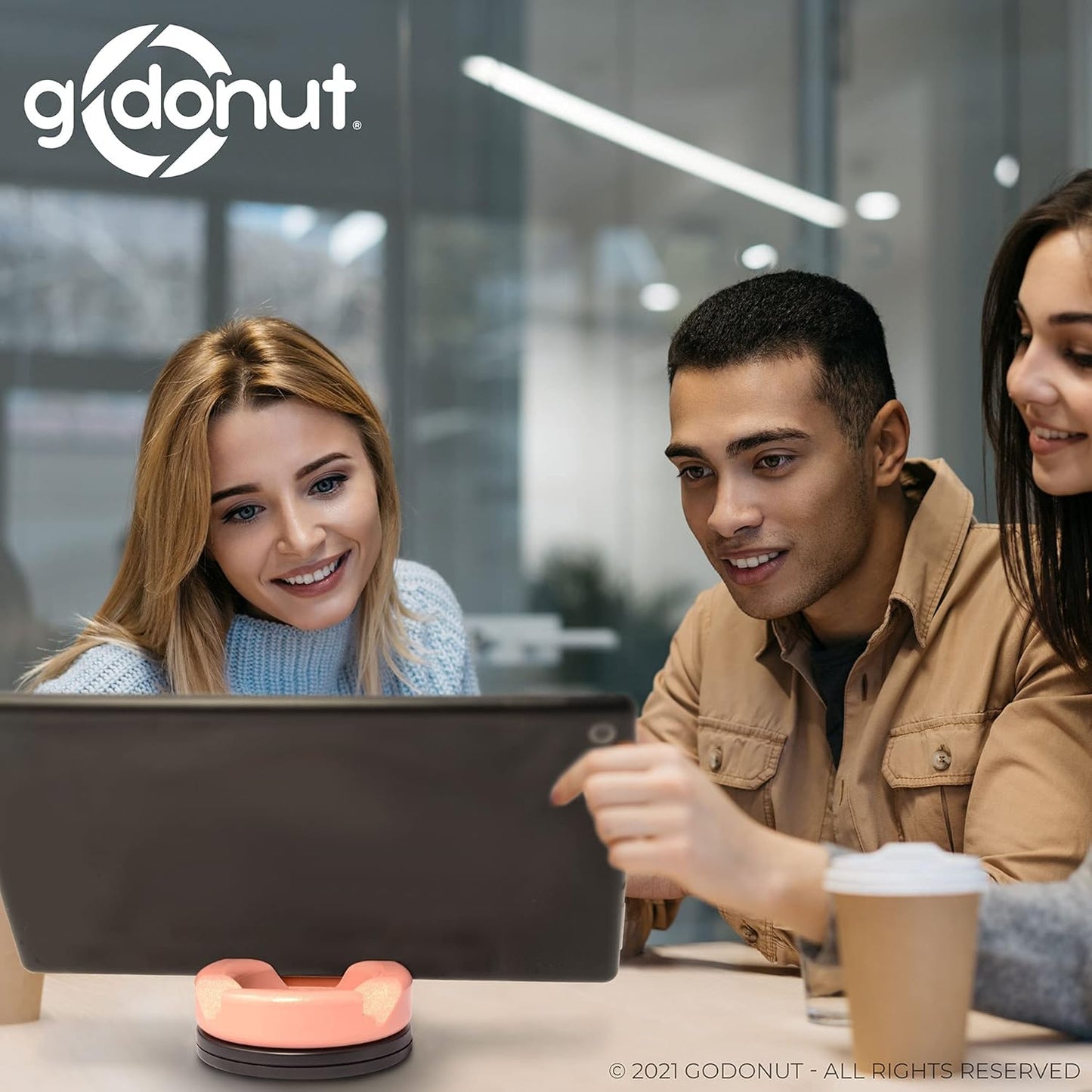 GoDonut – Phone Stand 360 Swivel – Cell Phone Holder + iPad Stand Desk Organizer - Compatible with Tablet, iPhone, Kindle & Most Smartphones – Red