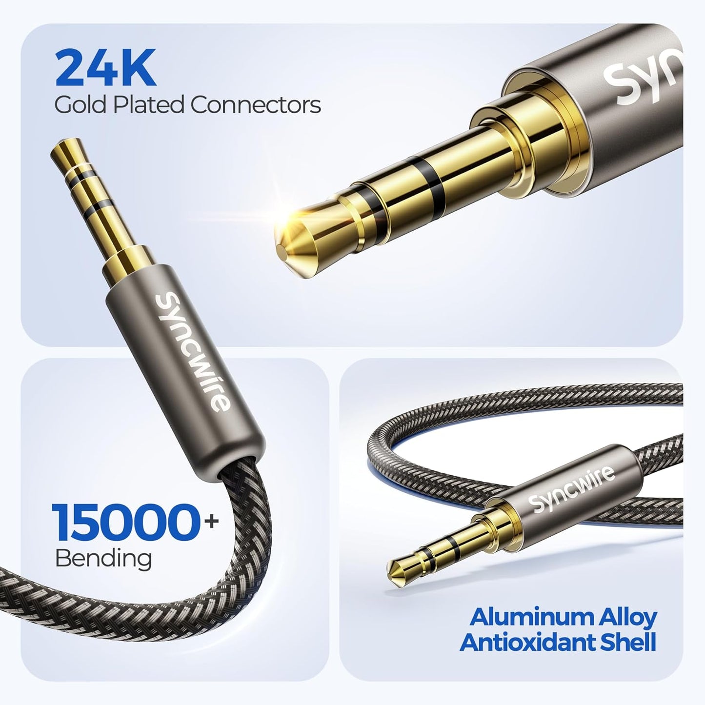 SYNCWIRE 3.5mm Nylon Braided Aux Cable (6.6ft/2m,Hi-Fi Sound), Audio Auxiliary Input Adapter Male to Male Cord for Headphones, Car, Home Stereos, Speaker, iPhone, iPad, iPod, Echo & More – Gold Brown