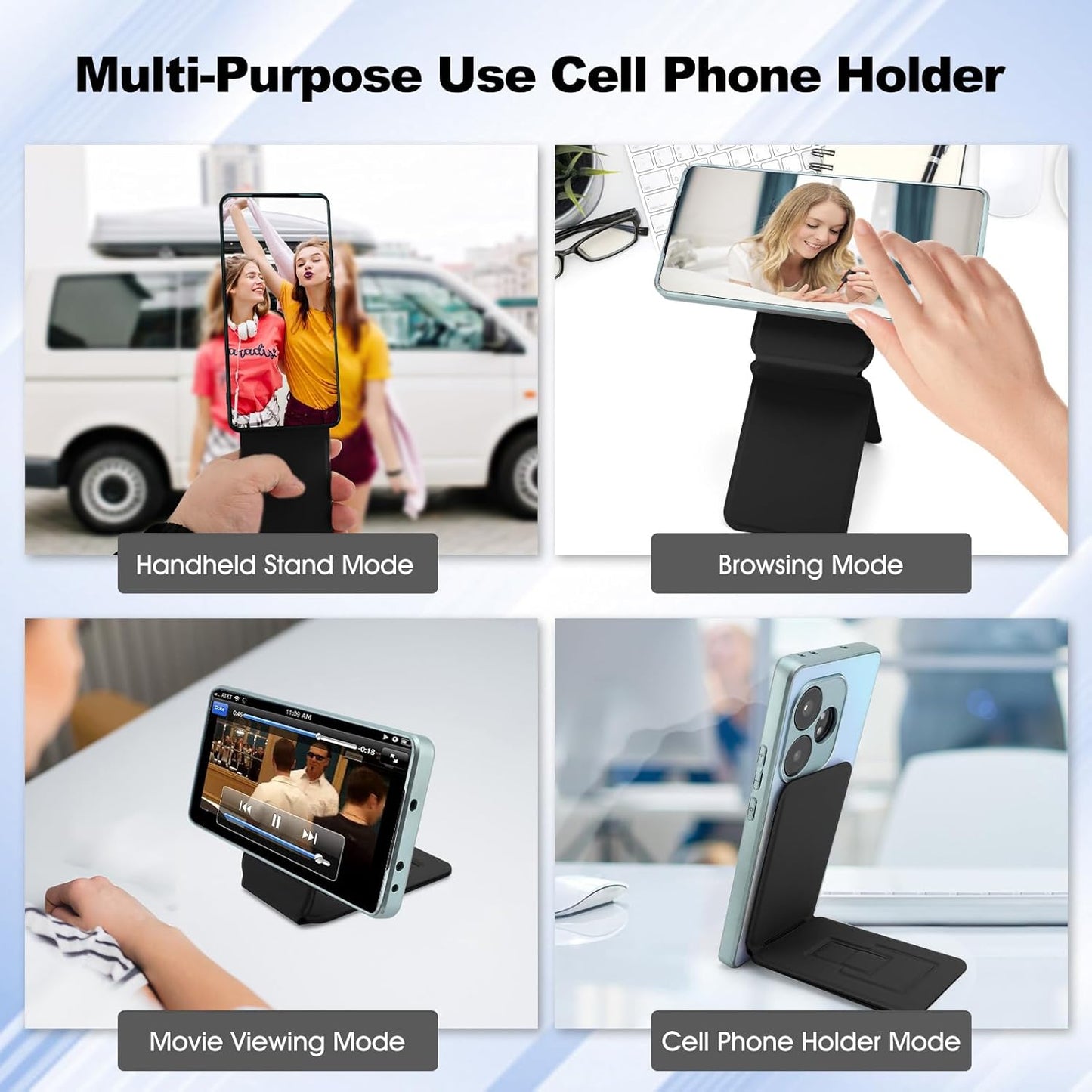 Phone Stand, Foldable Magnetic Phone Tripod, Angle Adjustment & Strong Magnets PU Leather Phone Stand, Compatible with All Smart Phone 16/15/14/13/12 (Black)