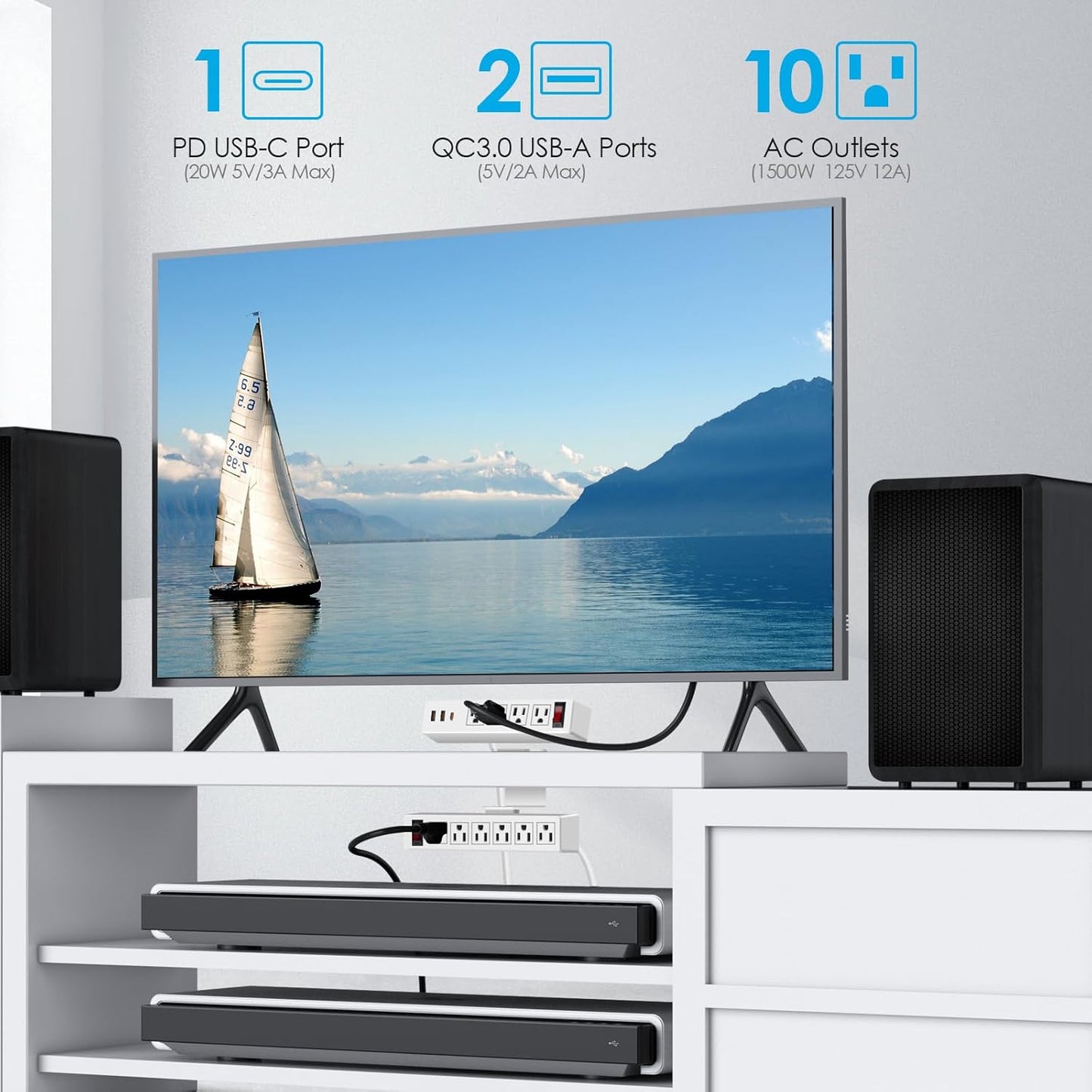 Desk Clamp Power Strip with PD20W USB-C, 2 in 1 Dual Layer Under Desk Power Strip, Removable Clamp Power Socket with 10AC Outlets & Switch, 6ft Extension Cord(ETL Listed)