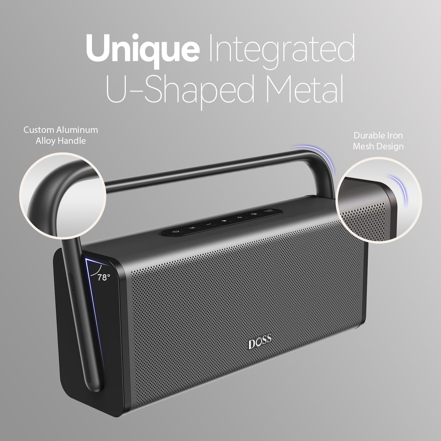 DOSS SoundBox XL Pro Bluetooth Speaker with 50W Powerful Stereo Sound, Extra Bass,16H Playtime, Integrated Metal Body, Aluminum Alloy Handle, Portable for Home, Office, Backyard, Camping