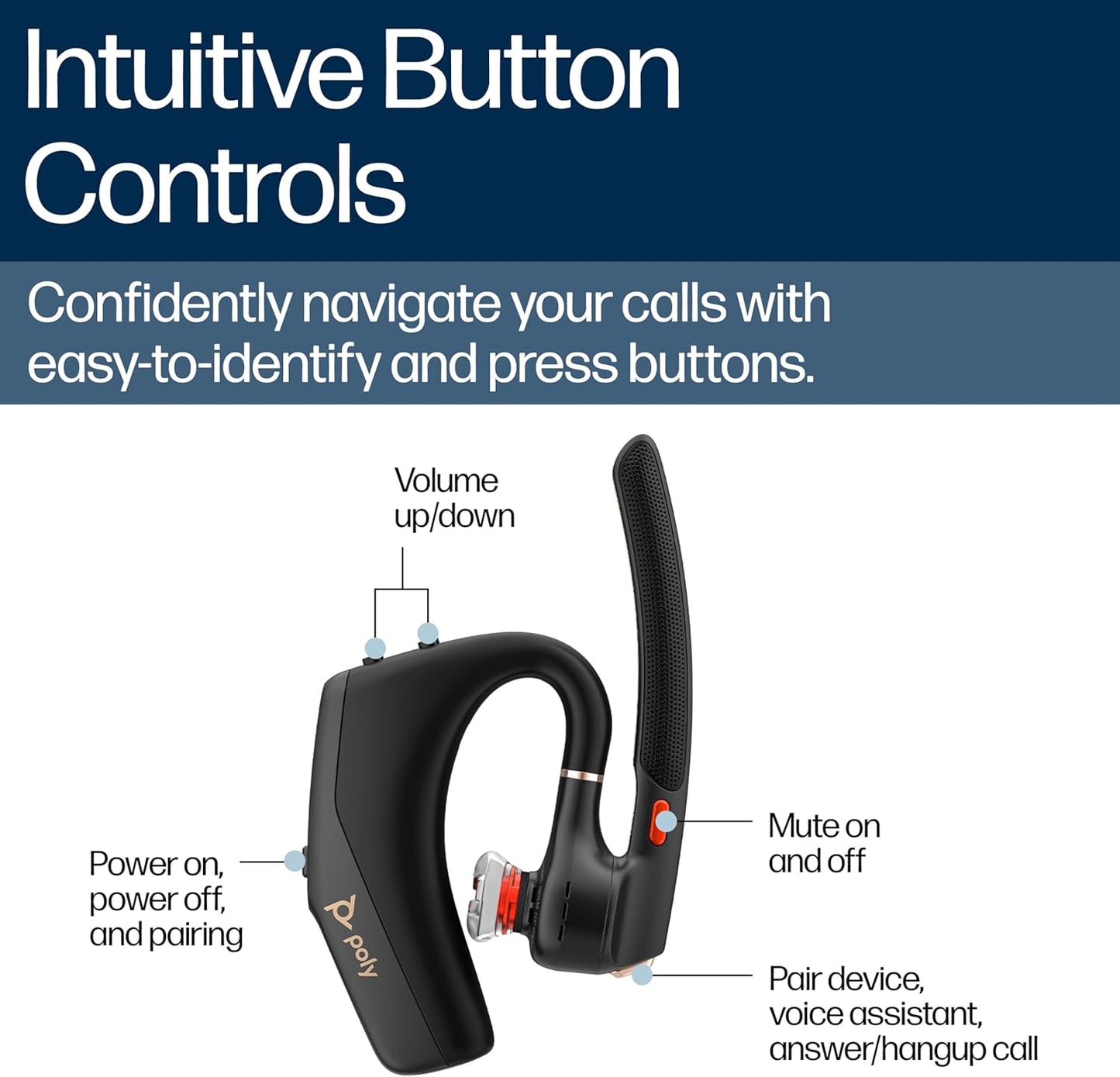 POLY Voyager Legend 50 UC Bluetooth Headset with Charging Case - 4 Noise-Canceling Mics, AI NoiseBlockAI & WindSmart Tech - Bluetooth Headphones with Mic, Smart Call Controls, All-Day Comfort