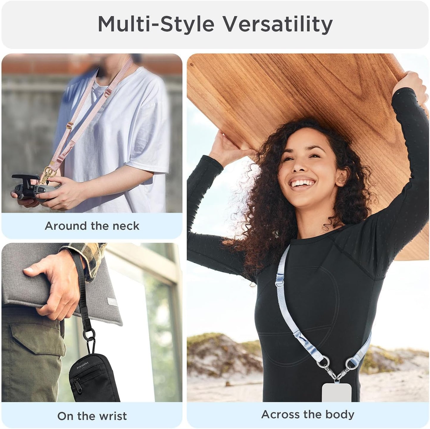 Phone Lanyard 2 in 1, Anti Theft Phone Strap Crossbody for Women Men, Adjustable Phone Wrist Strap with 2 Pack Tether Tabs