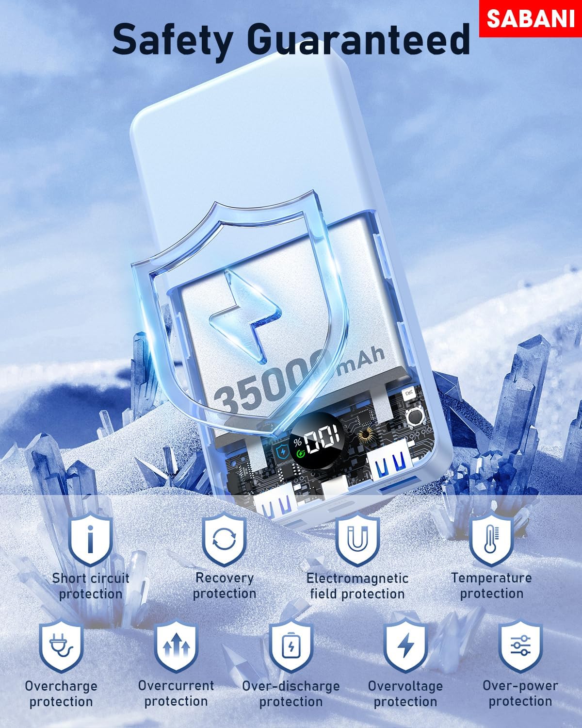 SABANI Portable Charger 35000mAh Power Bank - Portable Battery with 4 Built in Cables, 22.5W Fast Charging Battery Pack Compatible with iPhone 16 15 14 13 Samsung Android Phone etc (1 Pack, Blue)