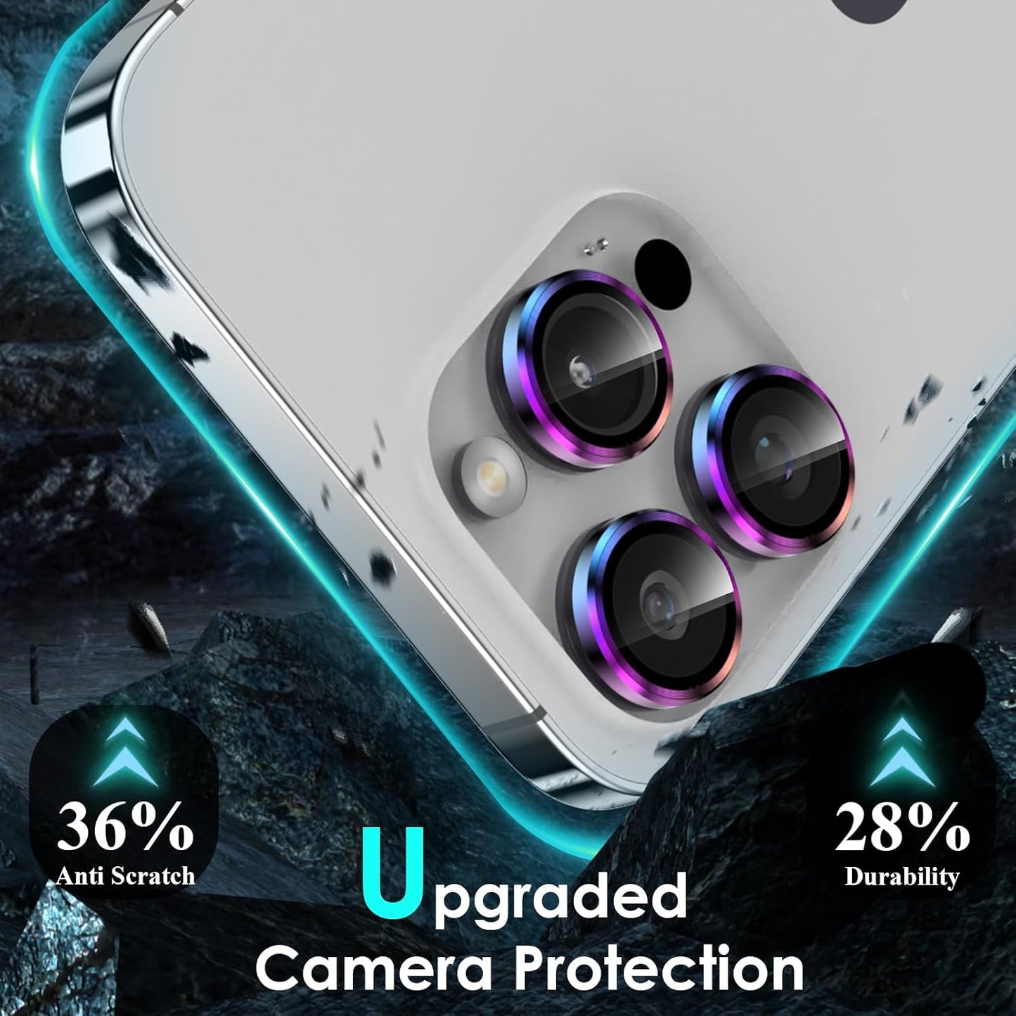 YWXTW CameraLens Protector,[1 Step Installation Tray] Tempered Glass Screen Metal Individual Cover Accessories Case Friendly (Multi-Coloured Titanium) (iPhone 15 Pro/15 Pro Max)