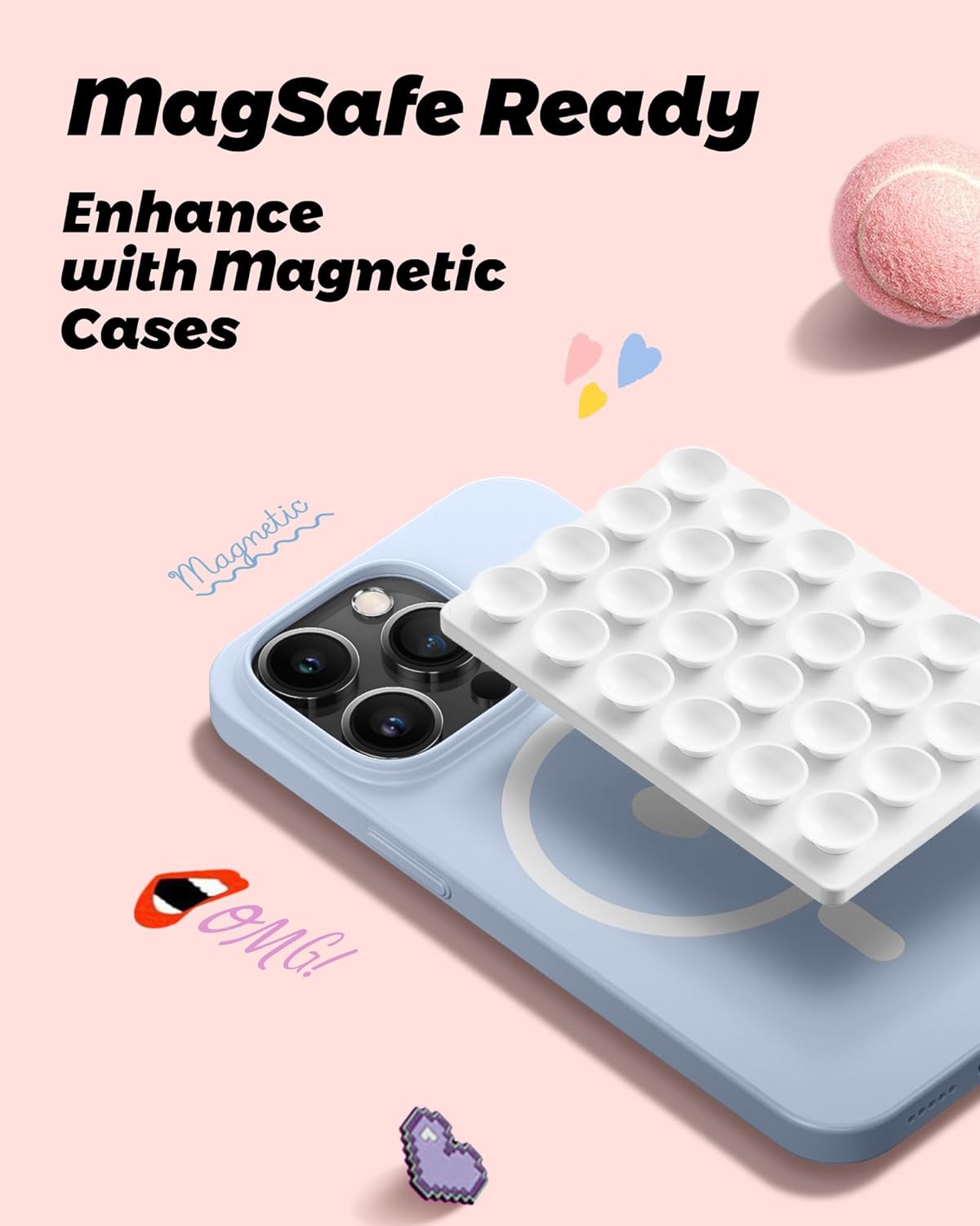 amBand Magnetic Suction Mirror Window Phone Holder, Sticky Grip Double Sided Mount for iPhone, Gym Bathroom Kitchen, Hands-Free for Makeup FaceTime Shower Viewing with MagSafe Accessories, Frost White