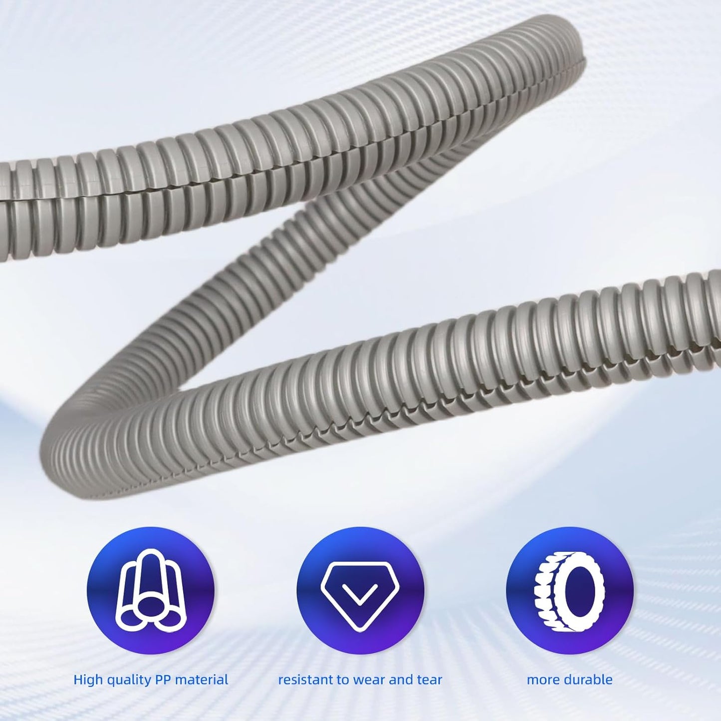 Split Wire Loom Tubing, 10,25ft Cord Protectors from Pets No Chew, Flexible Wire Covers Cord Protectors, Protective Split Cable Sleeve for Automotive Home Industrial Wires(Grey, 0.51inch-25ft)