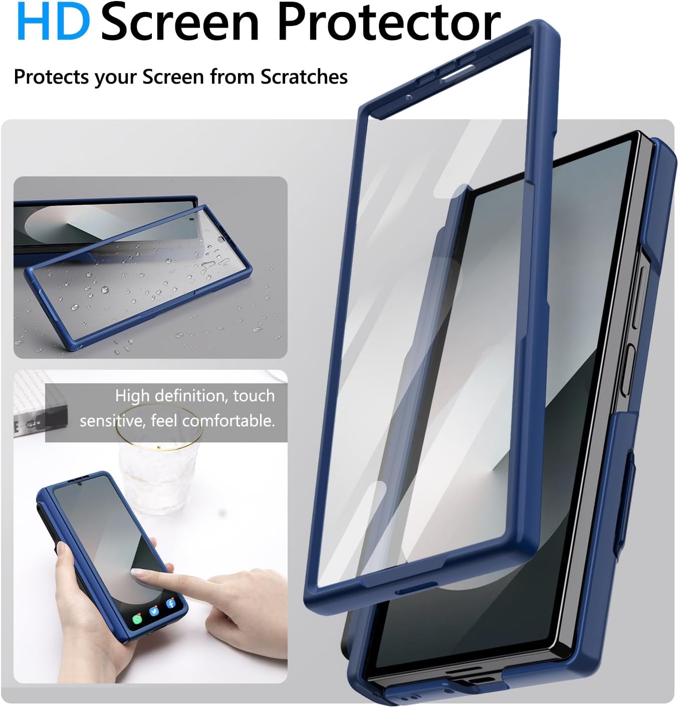 Vihibii for Samsung Galaxy Z Fold 6 Case Wallet with S Pen Holder & Card Holder & Slide Lens Cover & Screen Protector & Hinge Protection, Durable Rugged Protective Phone Case for Galaxy Z Fold6, Blue