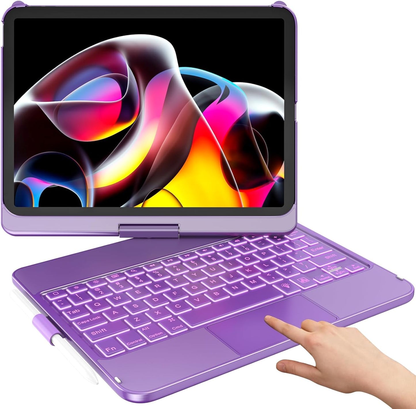 for iPad A16 11th Generation/10th Generation Case with Keyboard,Touch Keyboard for iPad 11" /10th Gen 10.9 inch 2022-10 Color Backlight, 360° Rotatable Protective Cover (Purple)