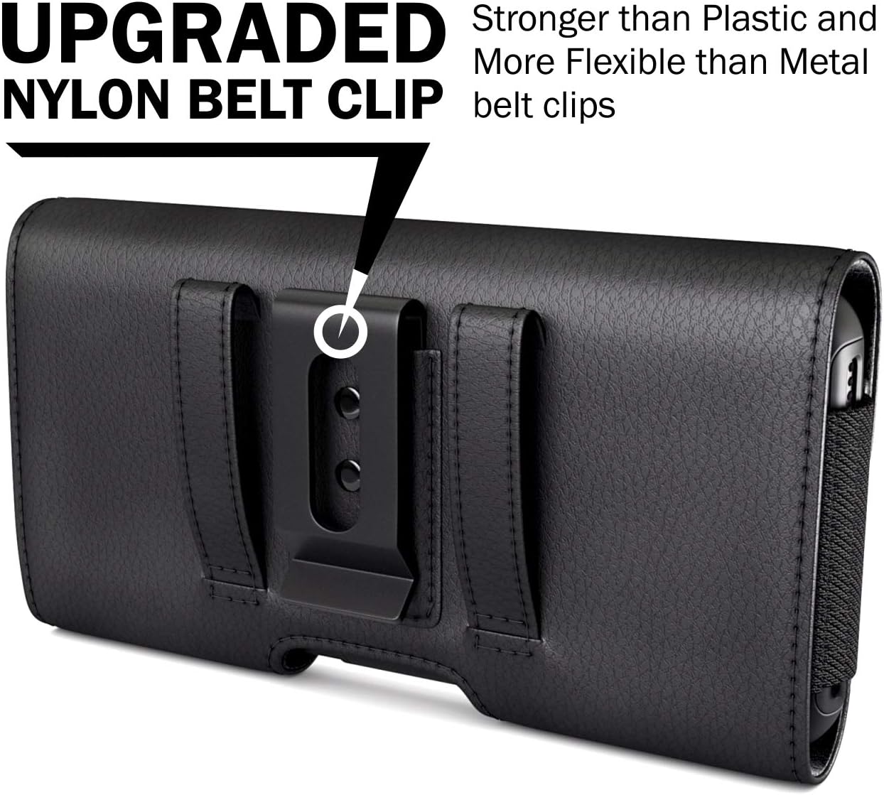 PiTau Holster for iPhone Pro Max & Plus 16, 15, 14, 13, 12, 11, 8, 7, 6, 6s, Xs Max, Cell Phone Case with Belt Clip ID Card Holder for Samsung Galaxy S25+ Note 10+, Fits with Otterbox, Black Large