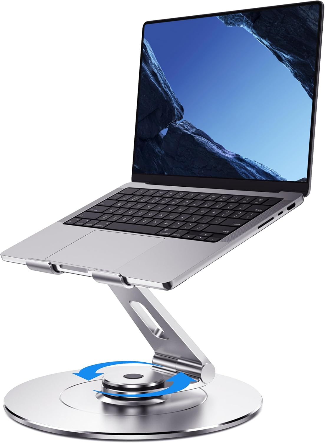 Ultra-Stable Swivel Laptop Stand for Desk with 360 Rotating Larger Base, Aluminum Anti-Loosening Structure, Height Adjustable Laptop Stand, Fits 10"-17.3" Laptops，Silver