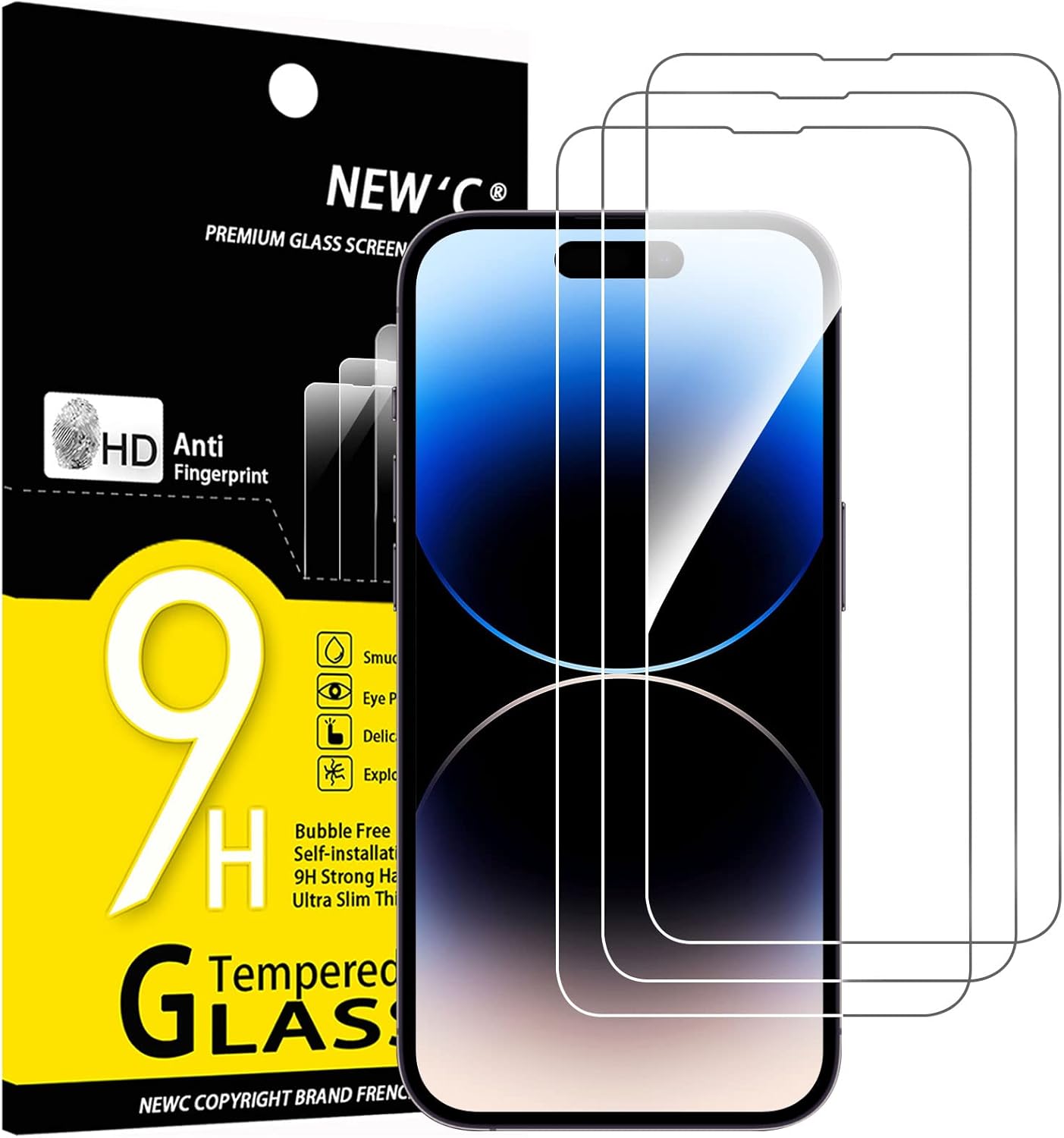 NEW'C 3 Pack Designed for iPhone 14 Pro Screen Protector (6.1"), Enhanced Tempered Glass Protection, Case Friendly Anti Scratch Bubble Free Ultra Resistant