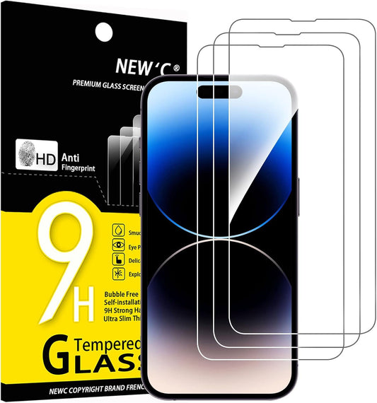 NEW'C 3 Pack Designed for iPhone 14 Pro Screen Protector (6.1"), Enhanced Tempered Glass Protection, Case Friendly Anti Scratch Bubble Free Ultra Resistant