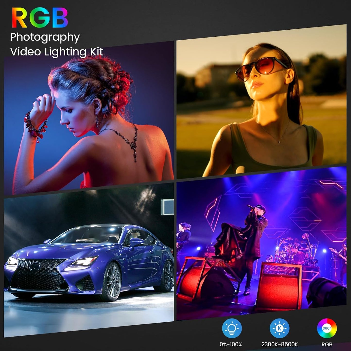 RGB Photography Lighting Kit, 50W Bi-Color LED Studio Lights, 2300k~8500k, CRI 97+, 27 Lighting Effects Video Light for Filming Camera Photo Recording Stage Shooting Streaming TikTok (2)