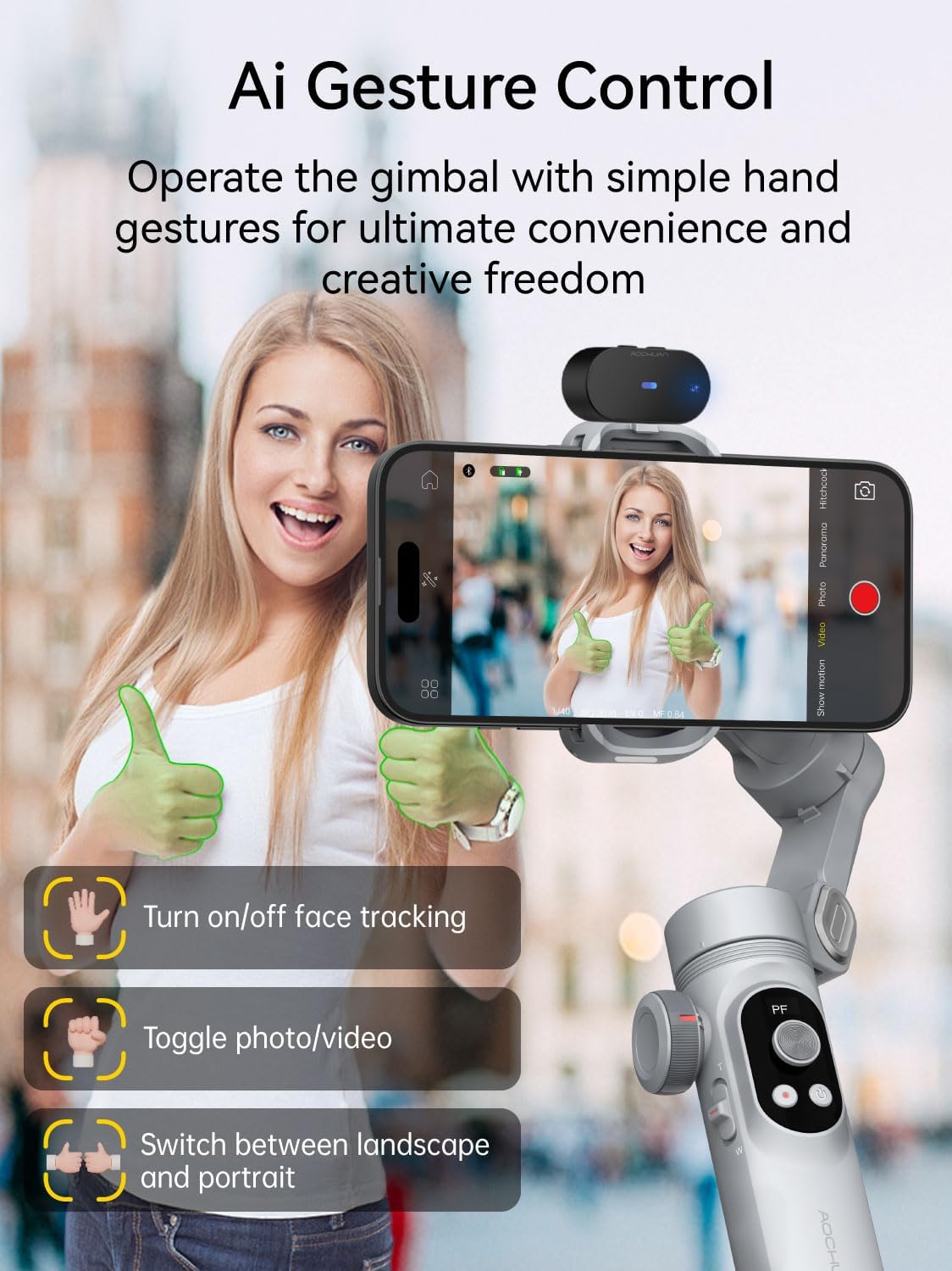 3-Axis Phone Gimbal, Gimbal Stabilizer for iPhone w/AI Vision Sensor, Portable for iPhone/Andriod, Phone Stabilizer Built in Fill Light Perfect for TikTok YouTube-Smart XPro AI Grey