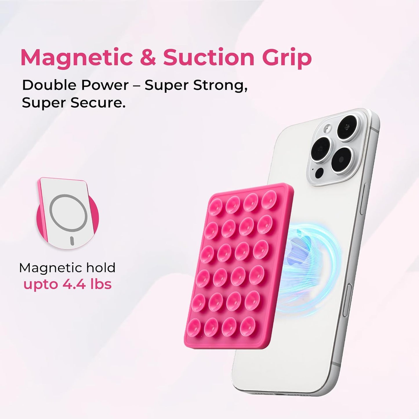 Sucky Upgraded Magnetic Suction Cell Phone Grip for MagSafe Case, Silicone Octo Cup Buddy Holder, Durable Magnet Phone Accessory for iPhone and Android (Pearl White)