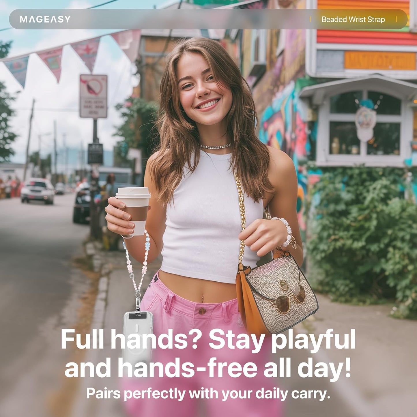 MAGEASY Beaded Phone Charm for Women - Cell Phone Wrist Strap with Teather Tab, Designed for iPhone & Android Phones, Keychain, Camera - Bear Bliss with Lobster Hooks (Double Hooks)