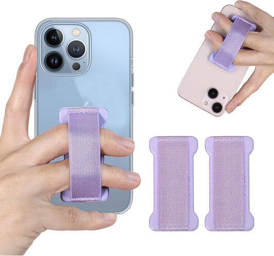 Phone Grip Holder for Hand, Universal Finger Strap Phone Holder, Finger Selfie Grip Compatible with Most Smartphones (Purple) - 2Pack