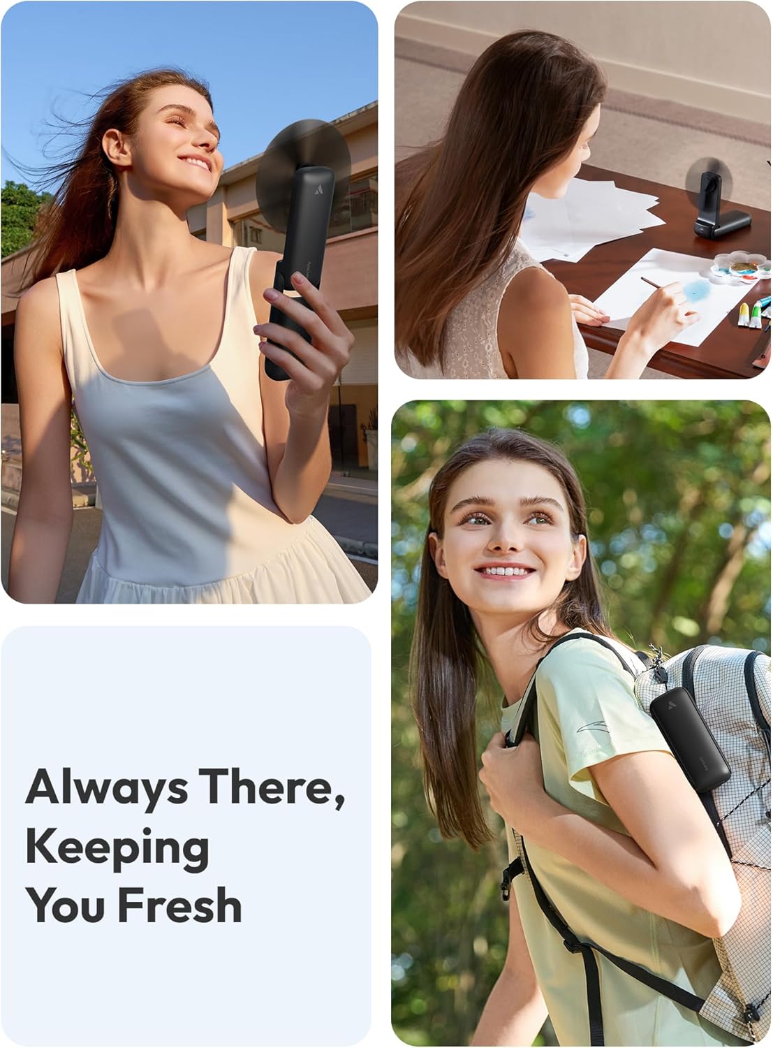 Aecooly Slim Portable Fan with Mirror, Thin Handheld Fan, USB Rechargeable Mini Personal [24H Max Cooling Time], Battery Powered Small Foldable Pocket for Travel, Lash, Makeup, Gifts for Women -Black