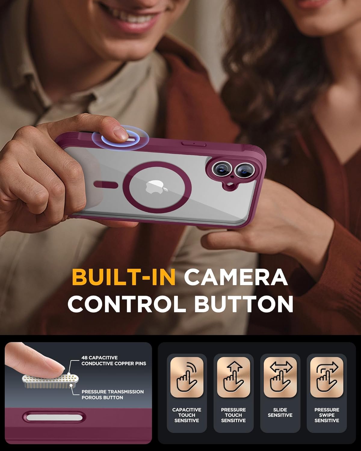 Miracase Magnetic for iPhone 16 Plus Case Full-Body Phone with Built-in Glass Screen Protector, [Compatible with MagSafe] Military Drop Proof 16 Plus Cover 6.7 inch, Plum