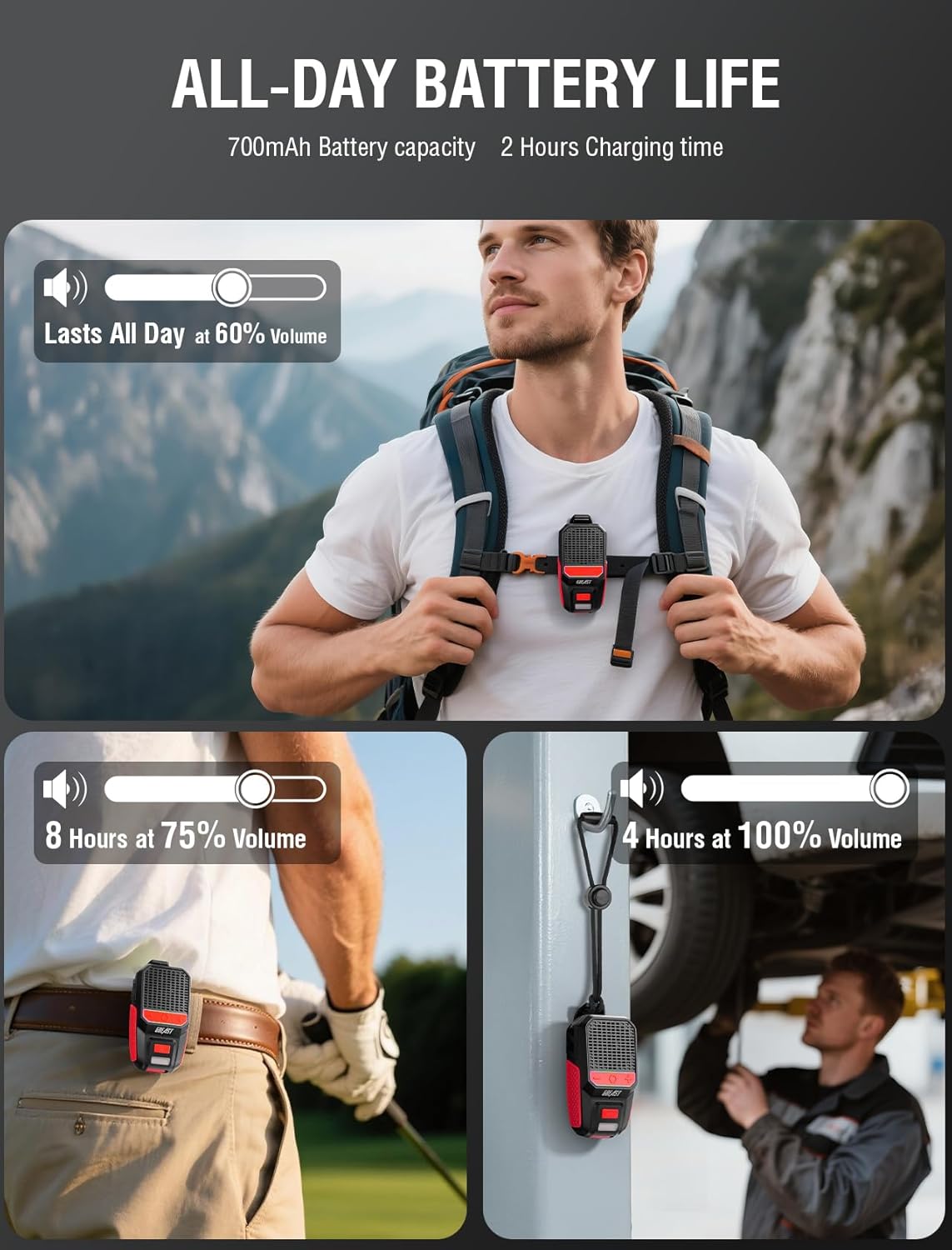 GBEAST Wearable Bluetooth Speaker with RGB/Flashlight, IPX6 Waterproof Clip-On Portable Speaker with 30H Playtime - Built-in Mic Hands-Free for Jobsite/Outdoor/Golf, TWS Portable Speakers (Red)