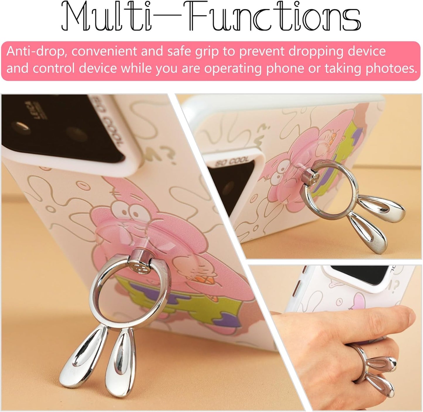 Rabbit Phone Grip - EI Sonador Clear Cell Phone Ring Holder Transparent Stand Finger Sticky Grip (2 Black Rabbit)