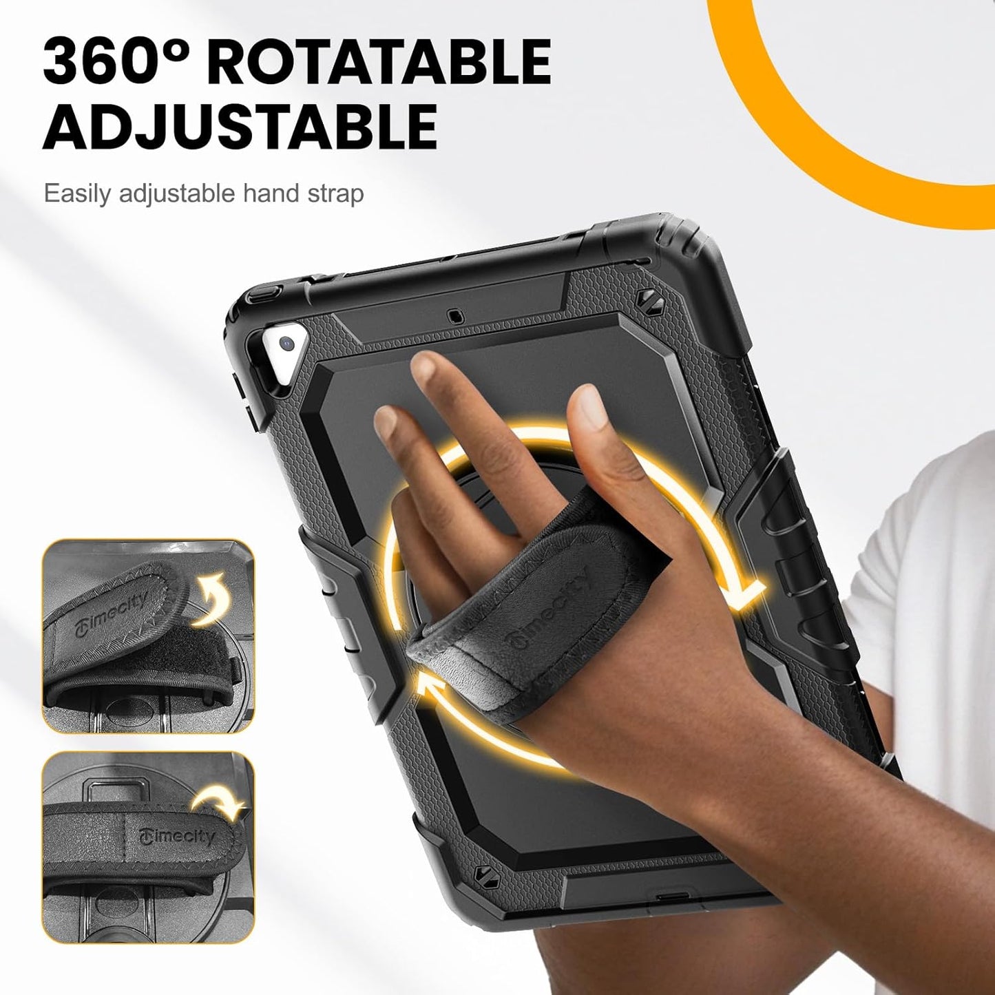 Timecity for iPad Air 3/ Pro 10.5 Inch Case, 360° Rotating Stand, Pencil Holder, Shockproof with Screen Protector & Shoulder Strap - Heavy Duty Protection Case for iPad Air 3rd Gen - Black