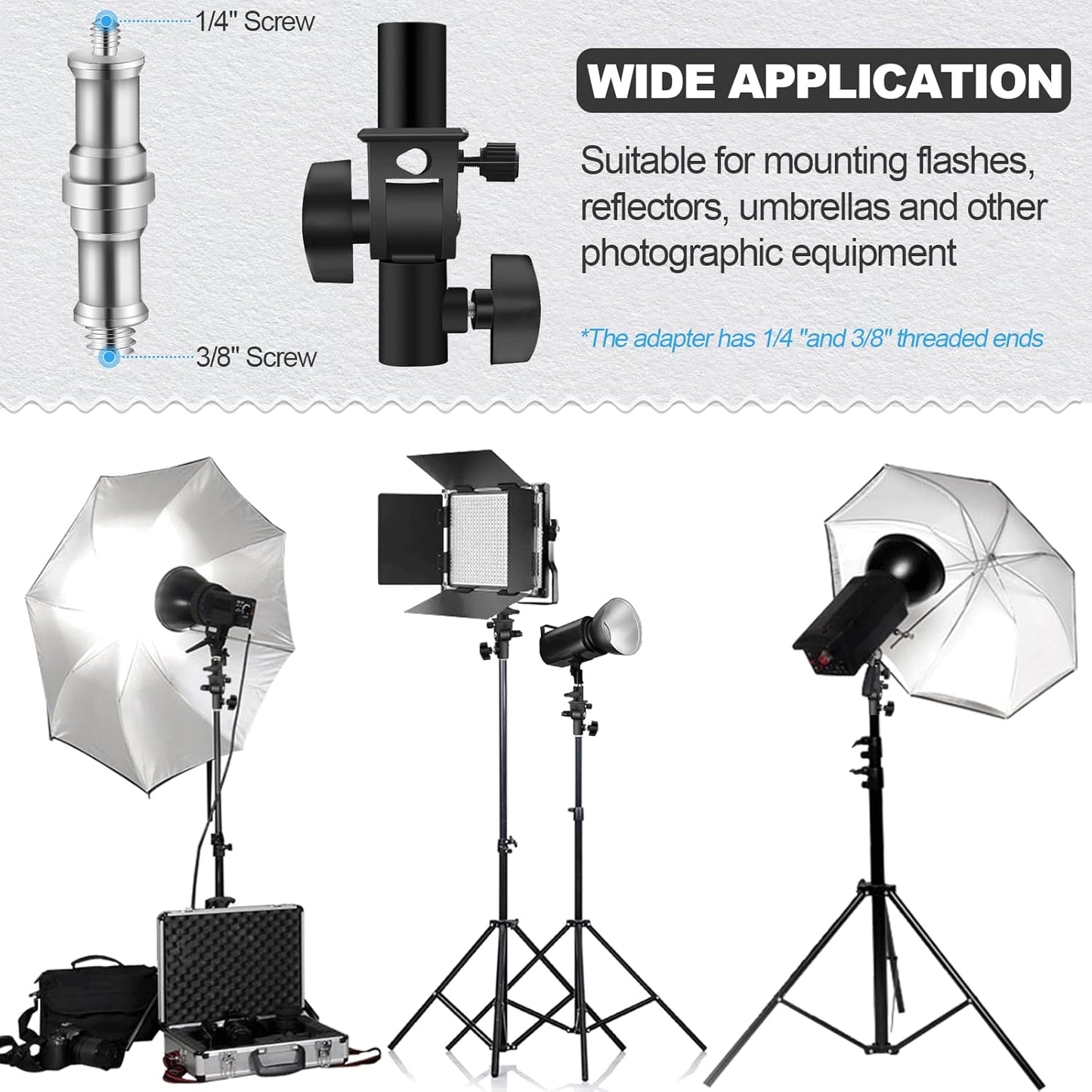 WELLMAKING U-Shape Camera Flash 180°Swivel Mount Bracket with Standard 1/4 to 3/8 inch Metal Male Screw Spigot Stud Compatible for Umbrella Softbox Reflector Holder Stand for Video Light Studio Light