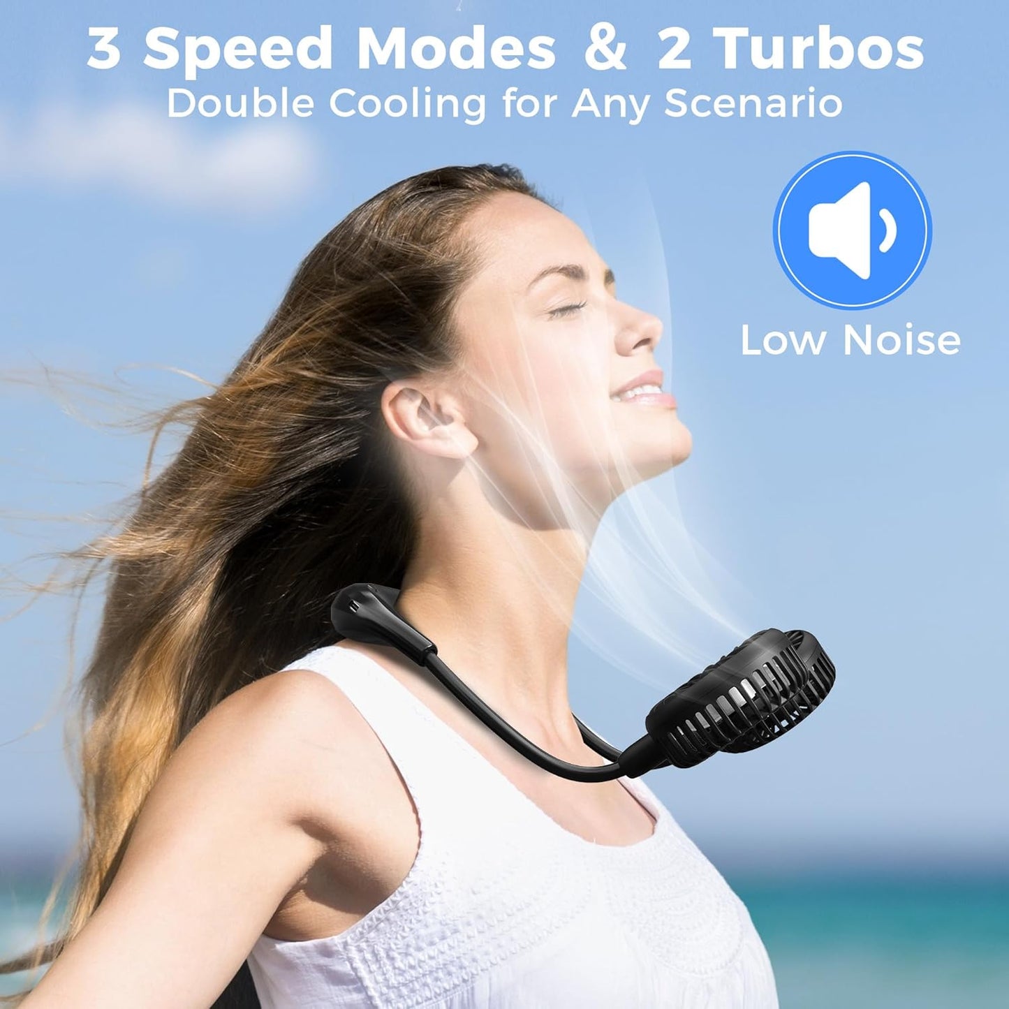 Portable Neck Fan, 2600mAh Battery Operated Ultra Quiet Hands Free USB Fan with Strong Wind, 360° Adjustable High Flexibility Wearable Personal Fan for Home Office Outdoor Travel (Black)