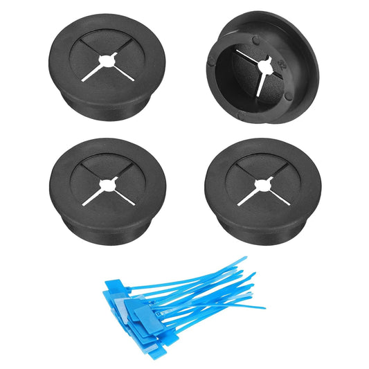 uxcell 4Pcs Cable Cord Grommet, 1-1/4"(32mm) Rubber Desk Grommets Wire Pass Through Hole Cover with Marked Cable Ties for Home Office Cable Wire Protection, Black