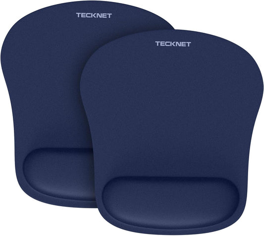 TECKNET 2 Pack Mouse Pad with Wrist Support, Ergonomic Gaming Mouse Pad Pain Relief, Portable Comfortable Mousepad for Computer, Laptop, Office, Home Non-Slip Base, Waterproof Surface - Navy