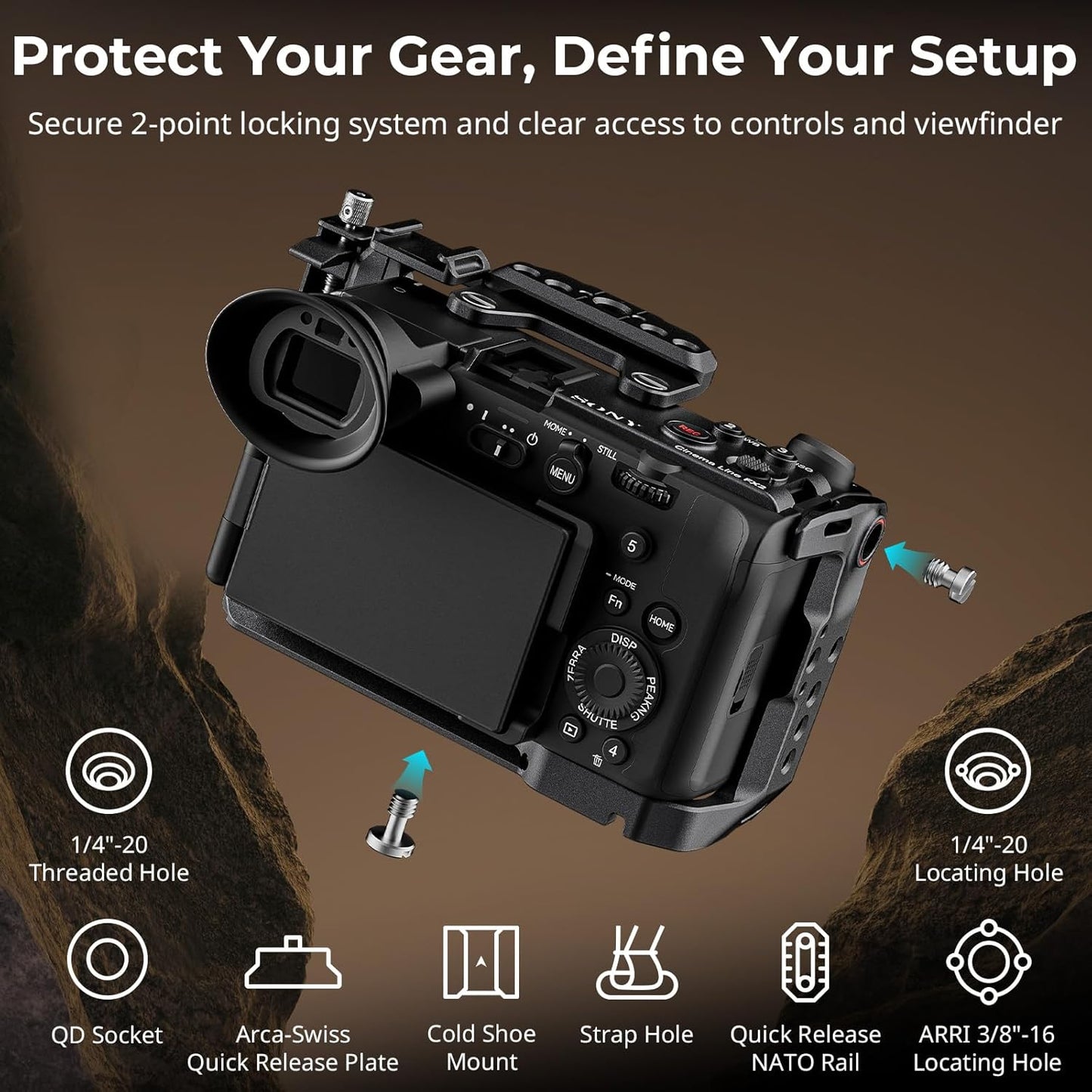 SMALLRIG Cage for Sony FX2, HawkLock Quick Release Camera Cage Kit for Sony with XLR Handle Extension, Wrist Strap and Cable Clamp for HDMI, QR Cold Shoe, Built in NATO Rail/QR Plate for Arca - 5588