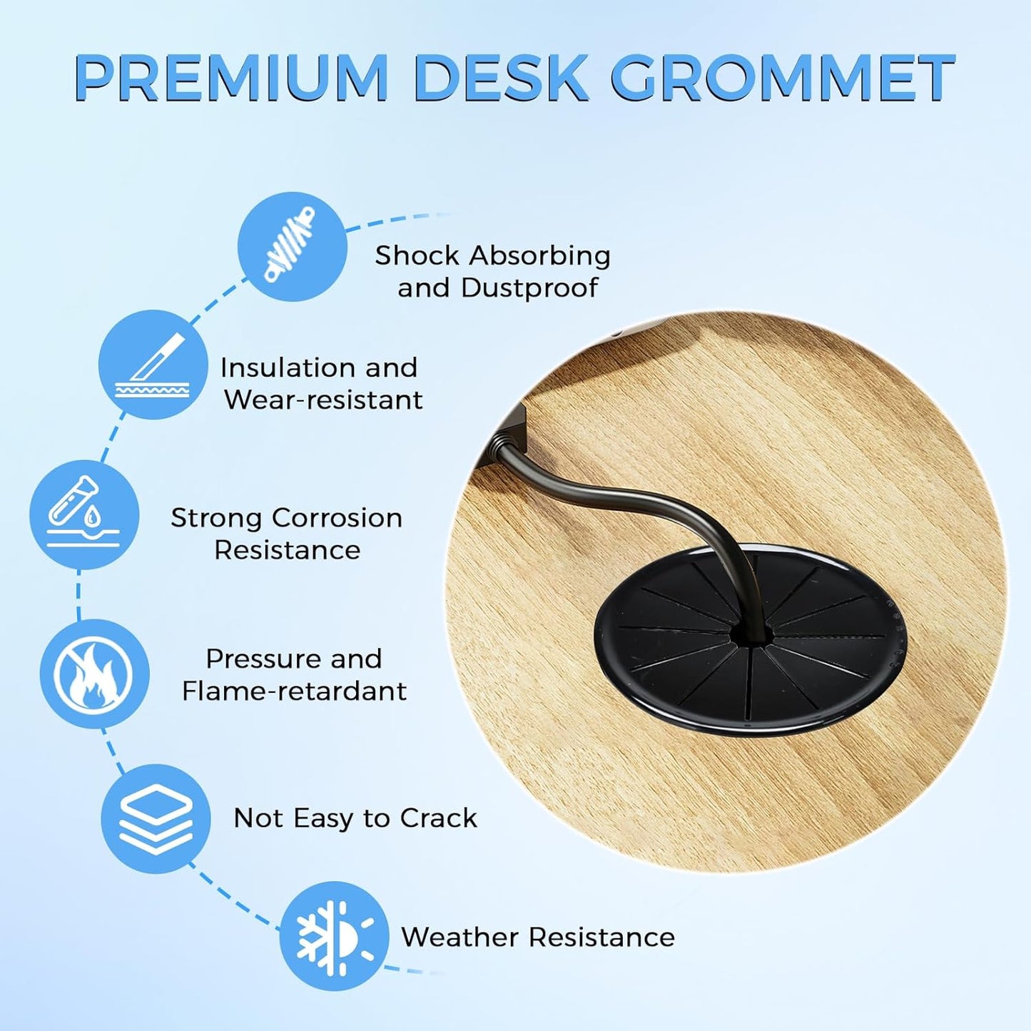 12 Pcs Cable Grommet, Snap Bushing 1-3/8" (35 mm) Mounting Diameter, Flexible Petal-Shaped Buckle Round Nylon Desk Grommet for Wires Through Countertop Cord Organizer and Protection, Black